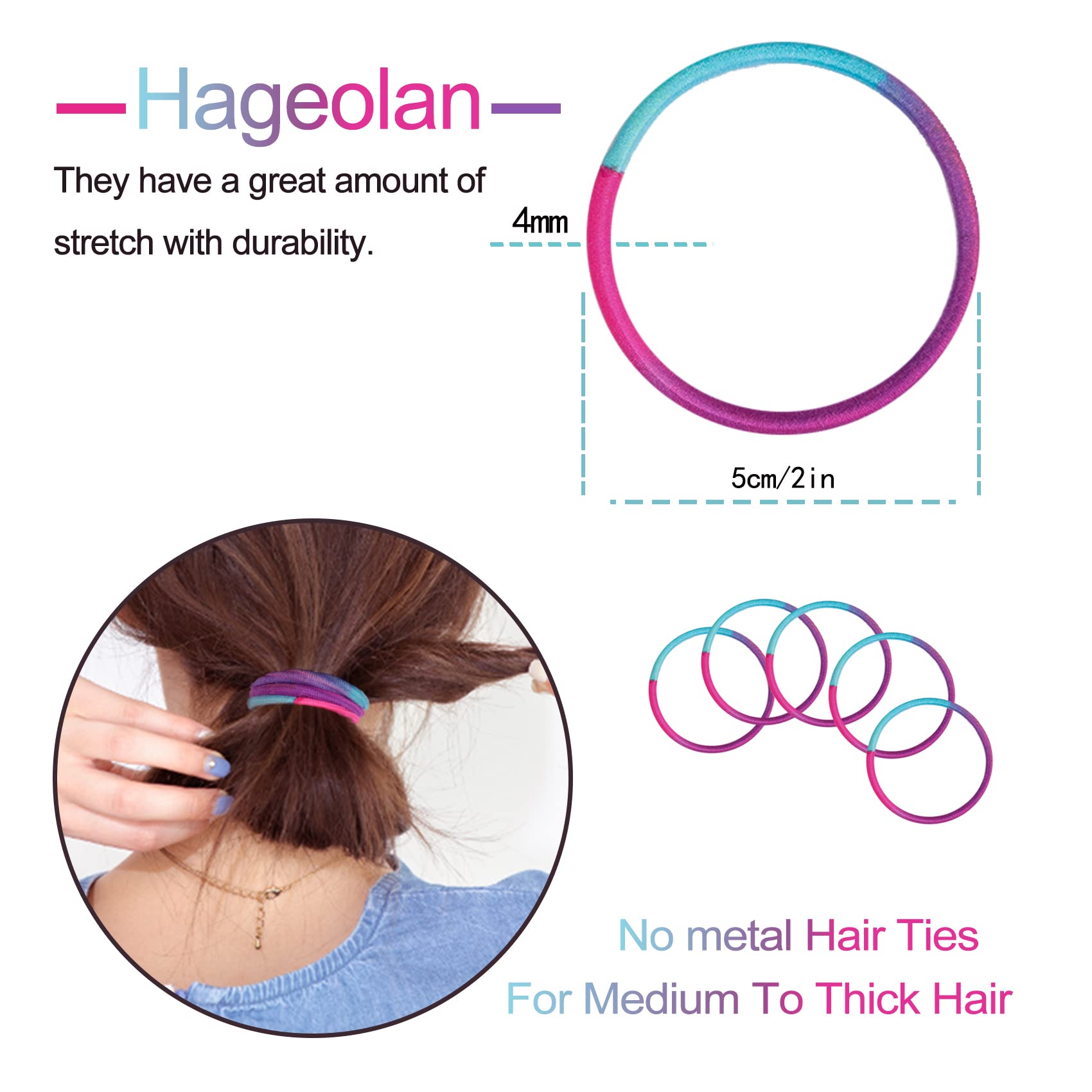 120 Pcs No Damage Elastics Hair Ties, Assorted Hair Bands Perfect For Medium To Thick Hair, Multicolor Pony Tails Holders For Me