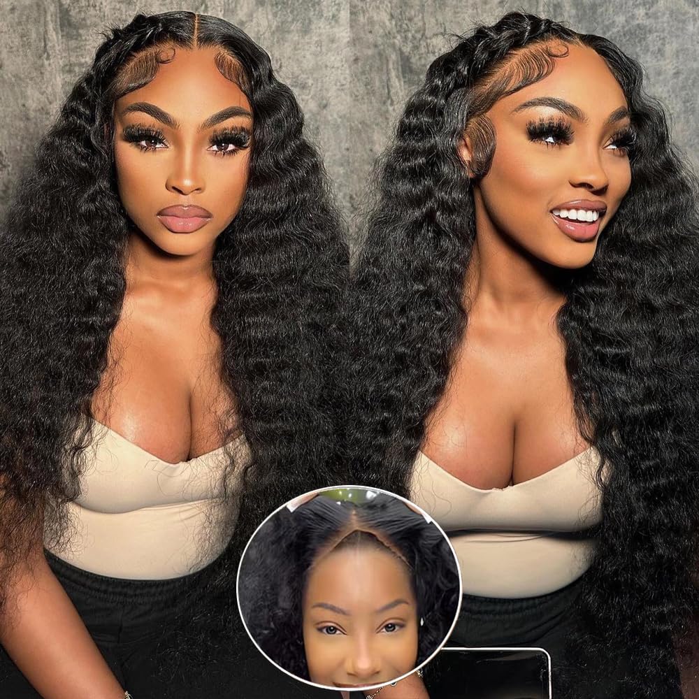 Jenniferita 30 Inch Wear and Go Glueless Wigs Human Hair Pre Plucked Pre Cut Lace No Glue Curly Wave Lace Front Wig Human Hair 2