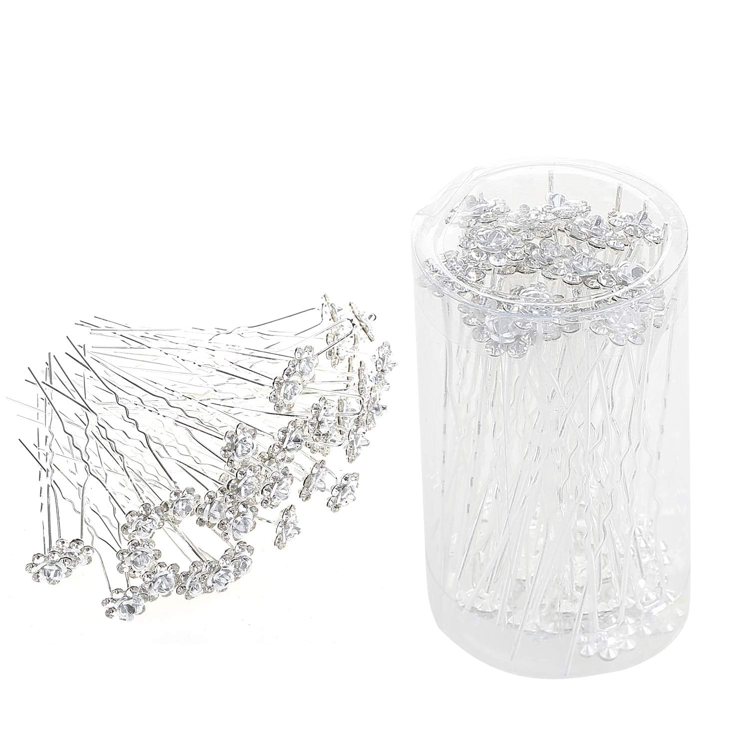 Betiteto 40 Pcs U-Shaped Flower Rhinestone Hair Pins Crystal Hair Accessories For Bridal Wedding Party Girls' Sweet Sixteen (Whi