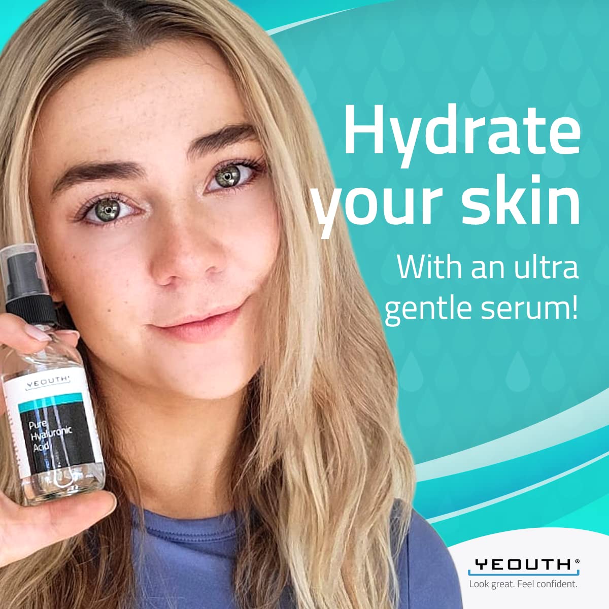 Yeouth Pure Hyaluronic Acid Serum For Face, Hydrating Serum For Face, Wrinkles, Dark Spots & Dull Skin, Anti Aging Serum, Hyalur