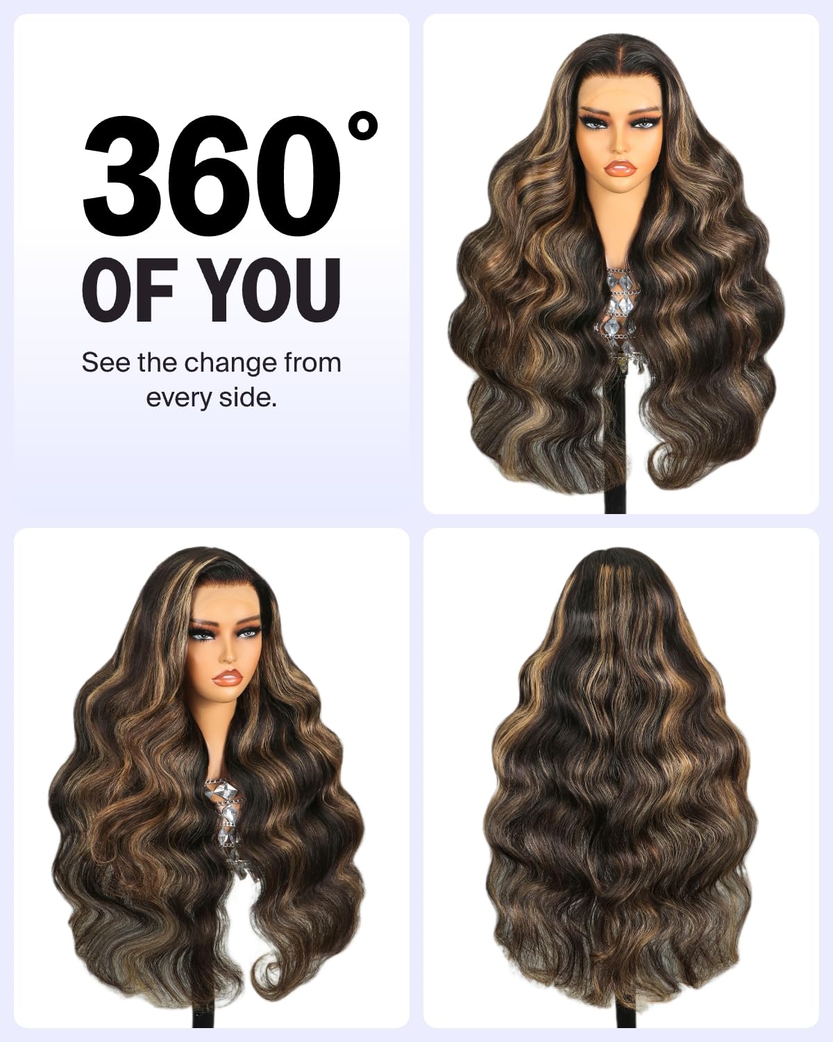 Megalook Highlight Ombre Hd 13X4 Lace Front Wigs Human Hair Pre Plucked 200% Density Balayage Wig Human Hair Body Wave Lace Fron