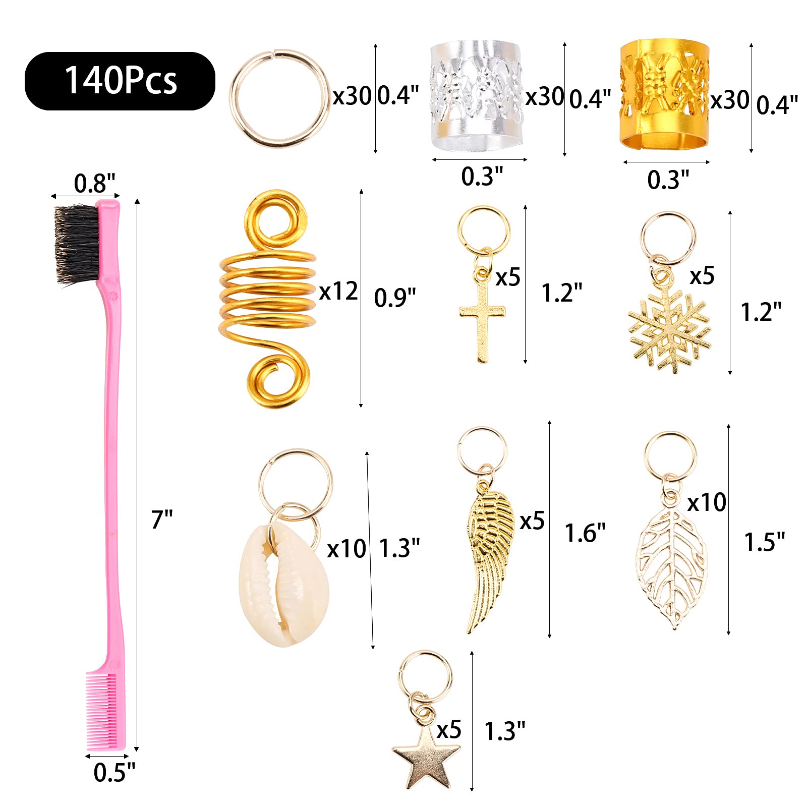 140 Pcs Loc Hair Jewelry For Women Braids, Dreadlock Accessories Metal Sliver Gold Hair Cuffs Decorations