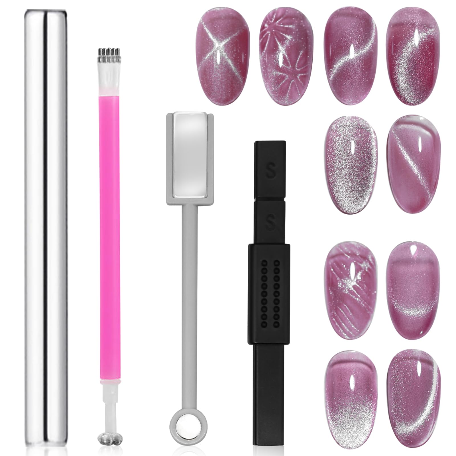 4Pcs Cat Eye Magnet For Nails, Nail Magnets Cat Eye Magnet For Nails Art, Double-Head Nail Magnetic Cat Eye Gel Nail Polish Magn