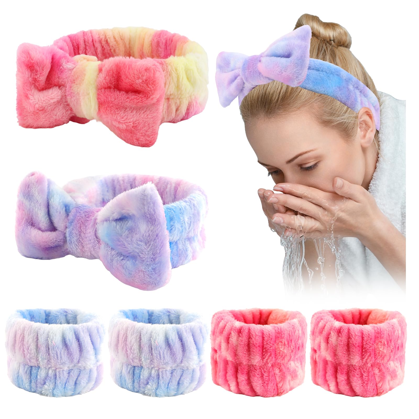 WHAVEL 8PCS Spa Headband and Wristbands Set, Face Wash Headband Wrist Bands for Washing Face Skincare Makeup Hair Band Skin Care