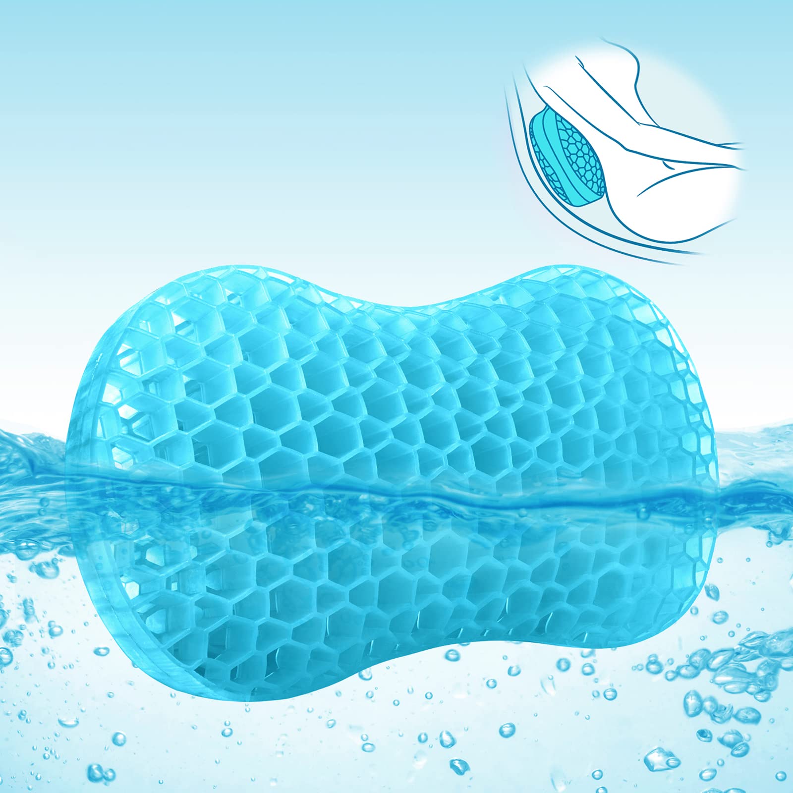 Sunlit Bath Jello Gel Bath Pillows, Lumbar Pillow For Bathtub, Back Support Pillow, Gel Pillow With Non-Slip Suction Cups For Lu