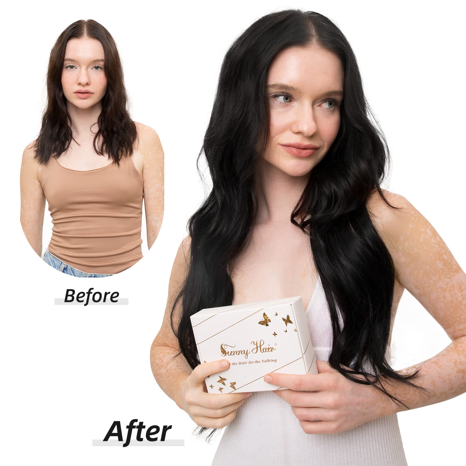 Sunny Black clip In Human Hair Extensions Real Hair Black Hair Extensions clip in Jet Black Human Hair clip on Hair Extensions F