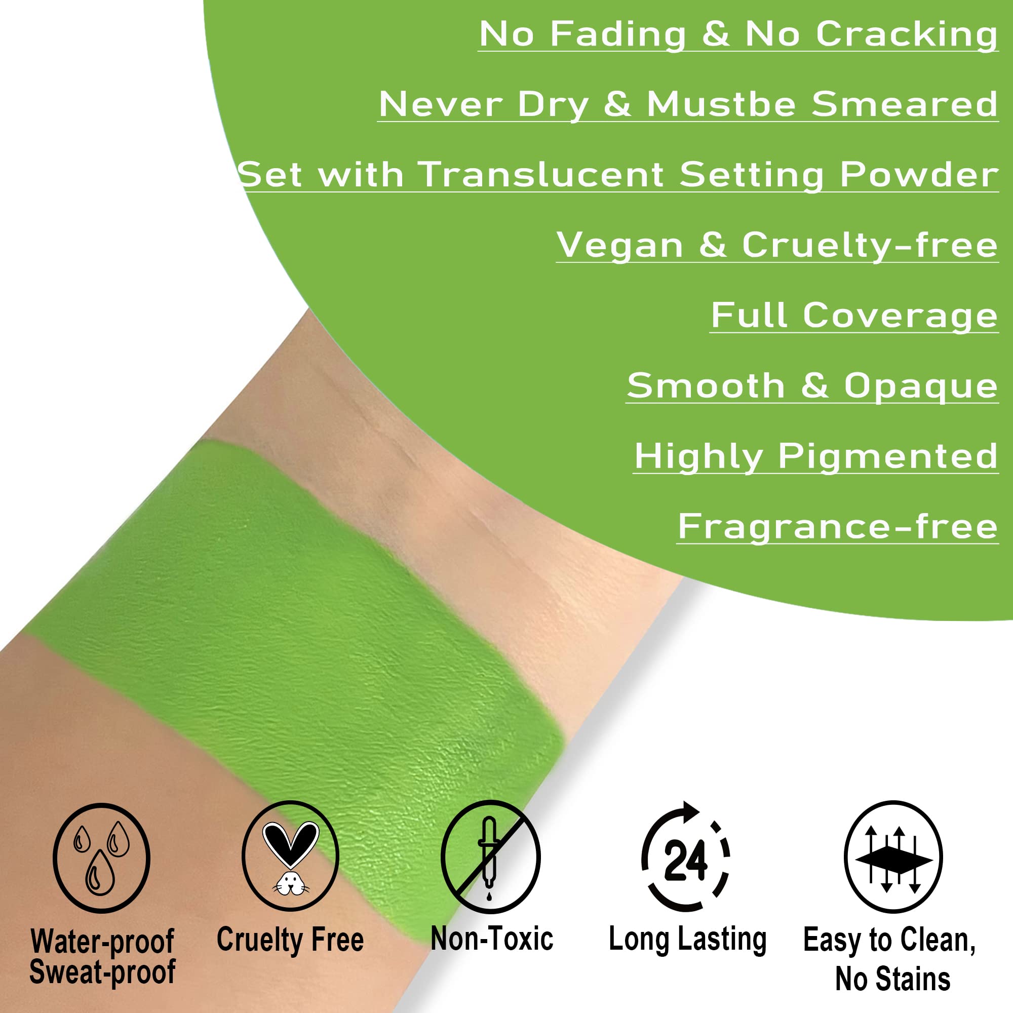 Ccbeauty Light Green Face Body Paint Stick, Lime Green Eye Black For Sports, St. Patrick'S Day Foundation, Goblin Hulk Shrek Hun