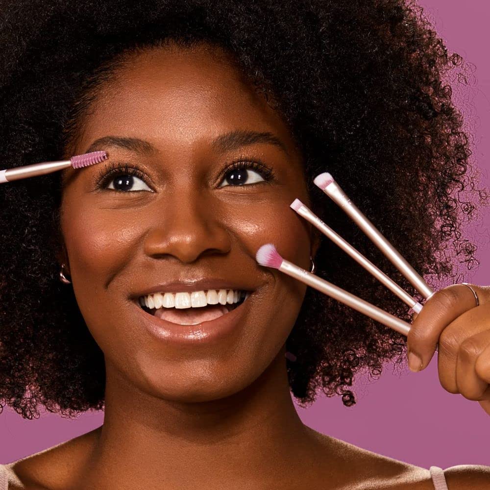 Naturally Beautiful Eye Set By Real Techniques For Women - 5 Pc Tapered Shadow Brush - 355, Brow Highlighter Brush - 354, Flat L