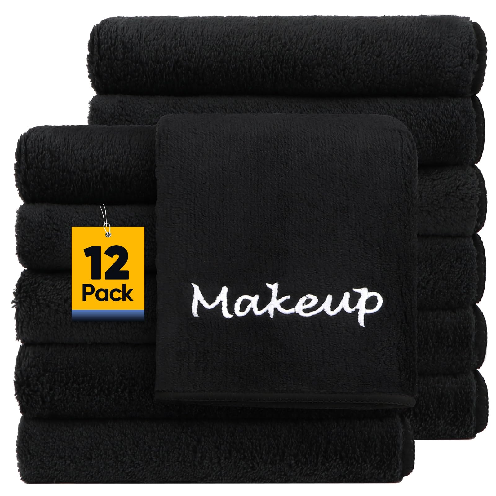 Unimade Makeup Remover Cloths, 12 Pack Black Facial Wash Cloths, Soft Coral Fleece Microfiber Face Towels For Face, Hand, And Ba