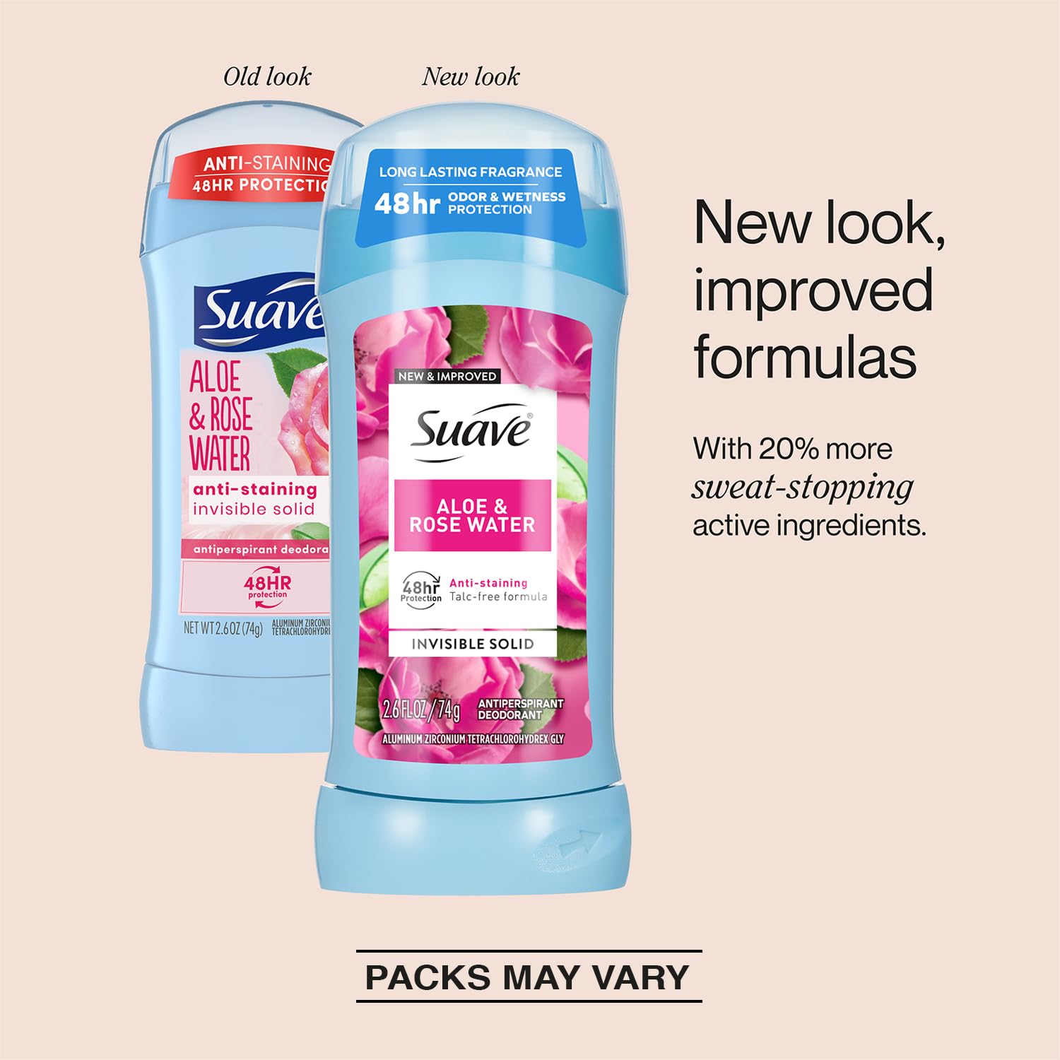 Suave Deodorant For Women, Aloe & Rose Water - Invisible Solid Antiperspirant Deodorant Stick, 48H Protection, Anti-Staining, Cr