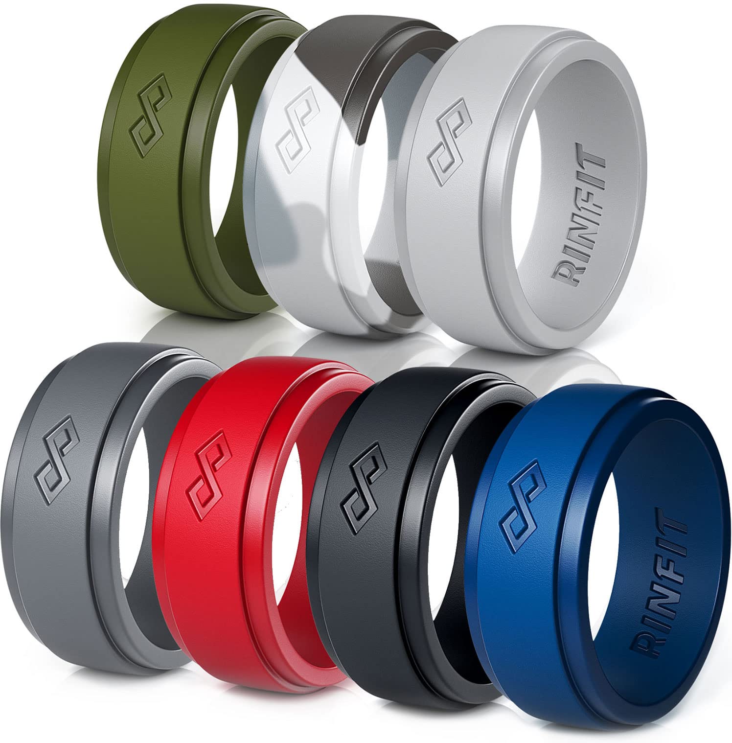 Rinfit Silicone Rings for Men 9mm Wide, 2mm Thick - Mens Rubber Wedding Bands - Infinity Silicone Rings for Him - Patented Desig