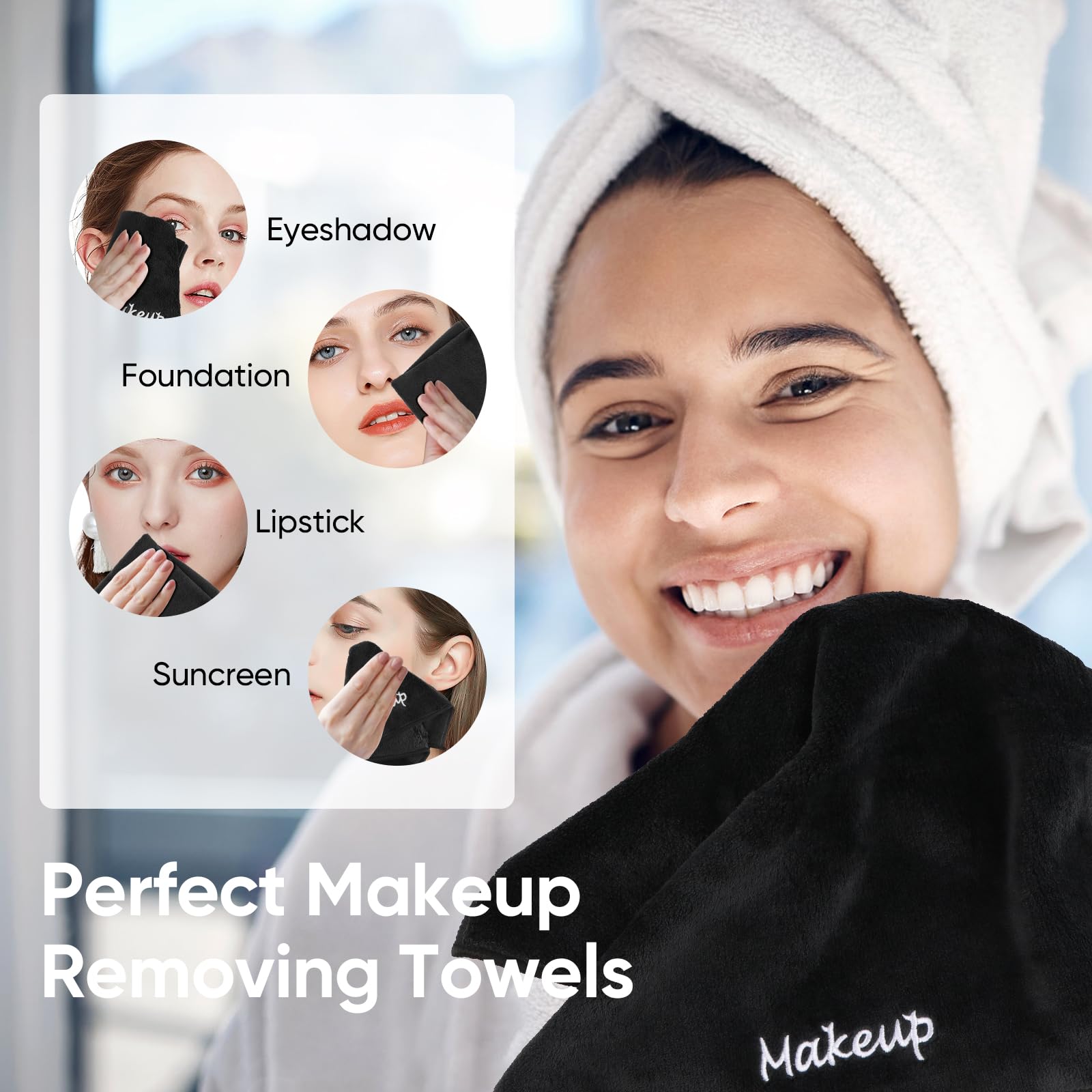 Unimade Makeup Remover Cloths, 48 Pack Black Facial Wash Cloths, Soft Coral Fleece Microfiber Face Towels For Face, Hand, And Ba