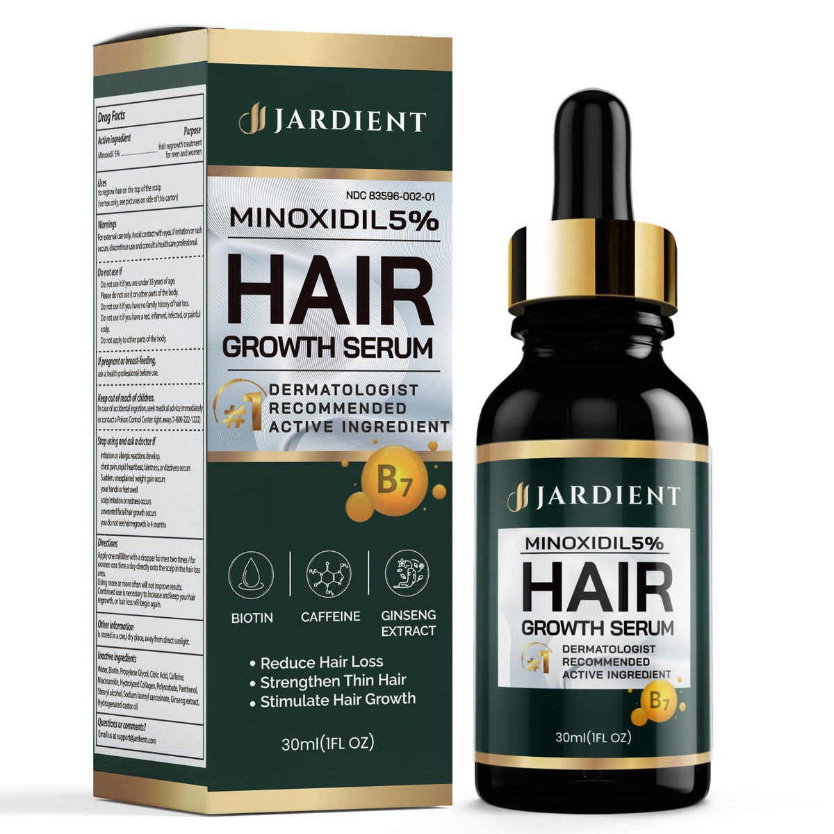 Jardient Minoxidil 5% Serum for Men and Women: Hair Growth Oil with Monoxide, Biotin, Beard Growth Kit - Minoxidil Serum - 1 Fl 