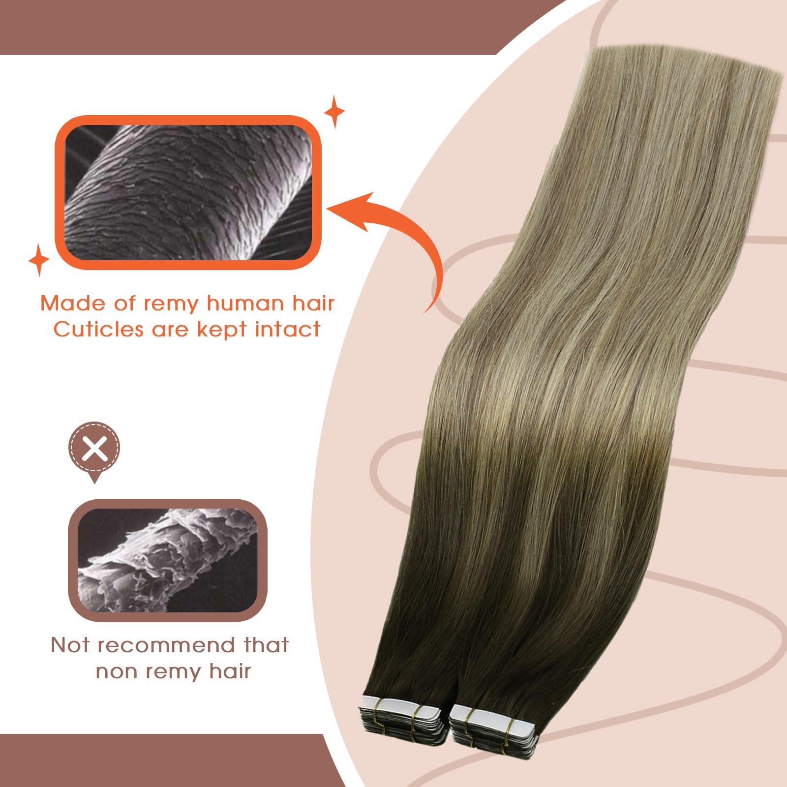 Sunny Hair Tape in Hair Extensions Real Human Hair Invisible Remy Hair Extensions Tape ins for Women Dark Brown Balayage Dark Go