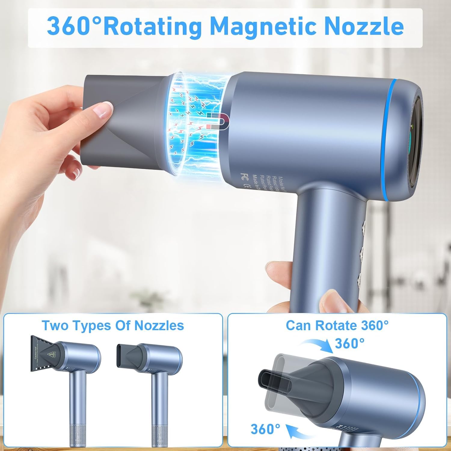 Hair Dryer, 150000 Rpm High-Speed Brushless Motor Negative Ionic Hair Dryer For Fast Drying, Blow Dryer With Lcd Display, 4 Temp