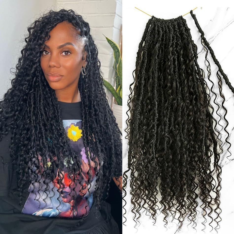 FlowerSeason Pre Crochet Boho Locs Braids Hair Pre Looped With Human Hair Curls Curly Ends Extensions For Black Women 100 Strand