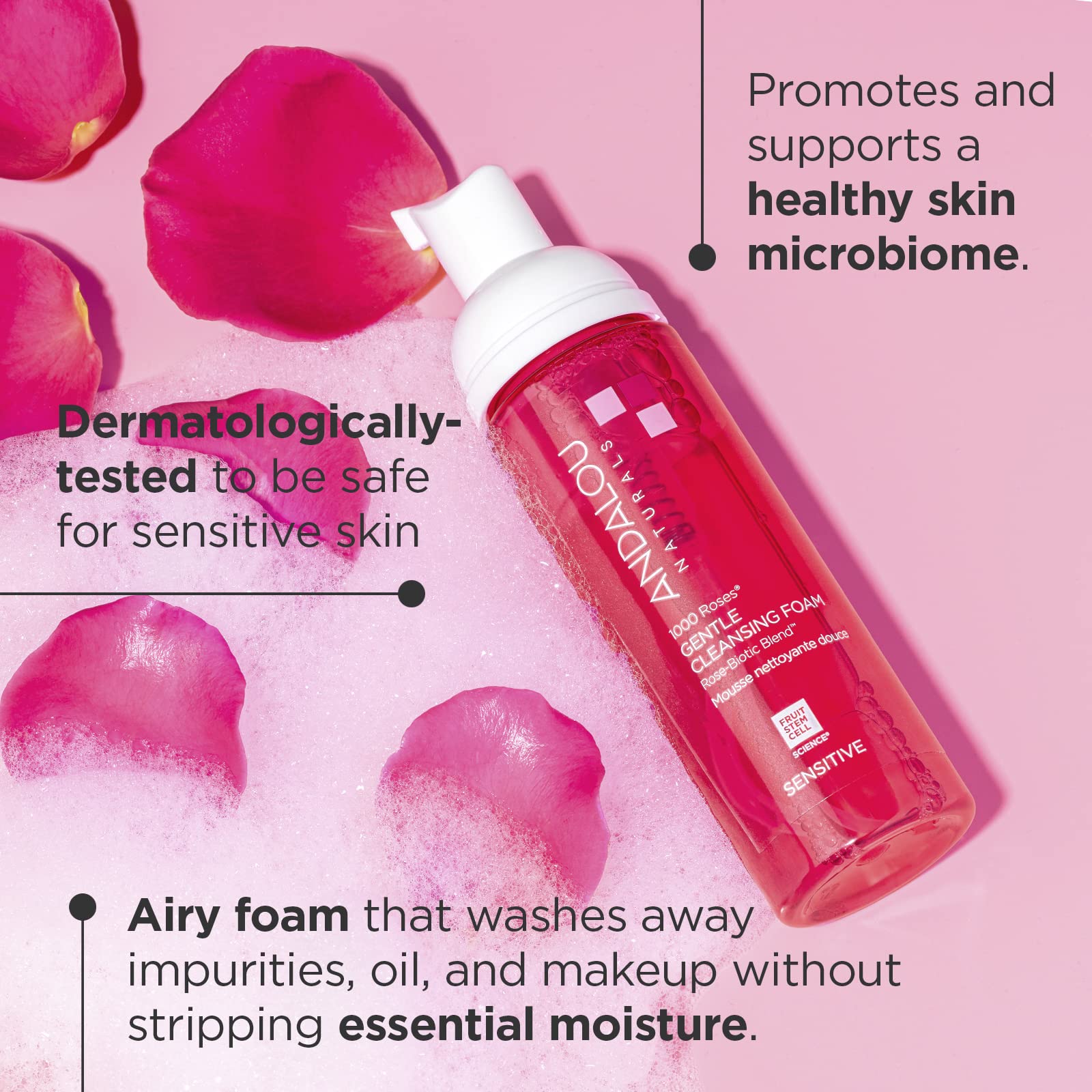 Andalou Naturals 1000 Roses Gentle Cleansing Foam | Foaming Face Wash with Rose Stem Cells & Organic Aloe Leaf Juice | Hydrating
