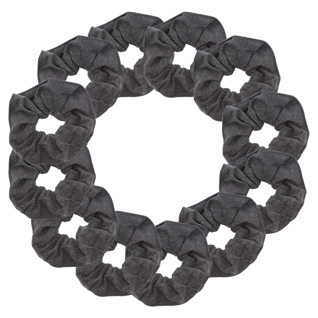12 Pack Solid Hair Ties Scrunchies (Dark Heather Grey)