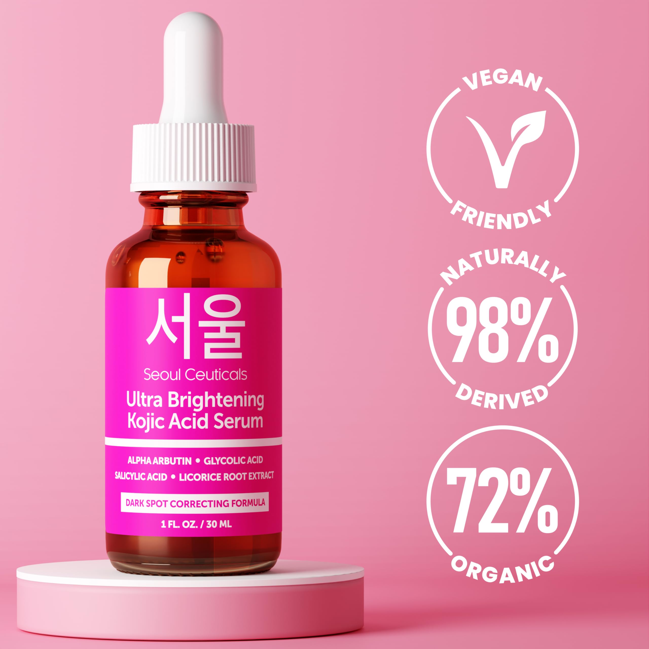SeoulCeuticals Kojic Acid Serum - Dark Spot Remover with Alpha Arbutin & Glycolic Acid, 1 Fl Oz