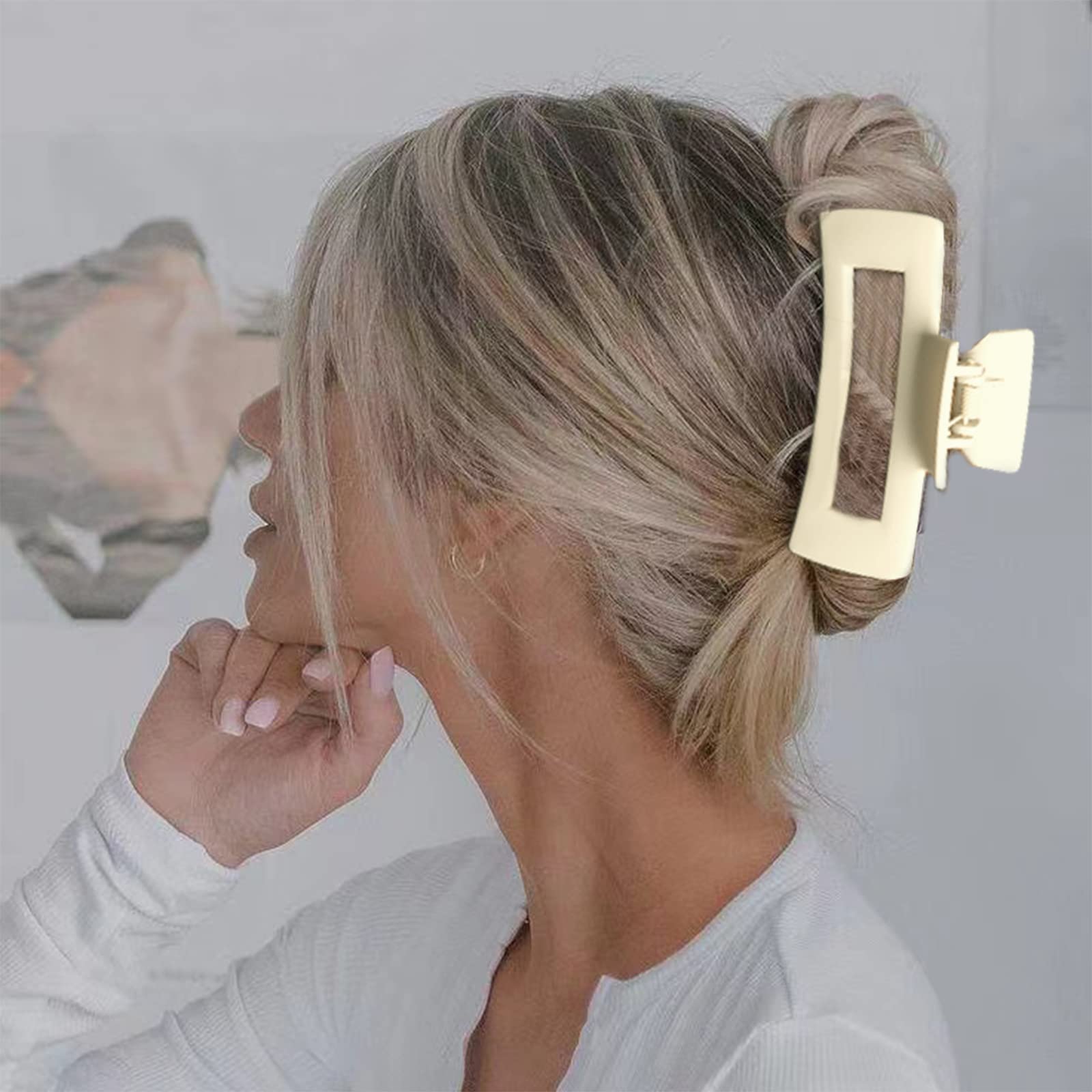 Bmobuo XL Jumbo Claw Clips - 5 Inch Matte Hair Clips, 4PCS, Strong Hold for Long Curly Hair, Acrylic, 01-Neutral