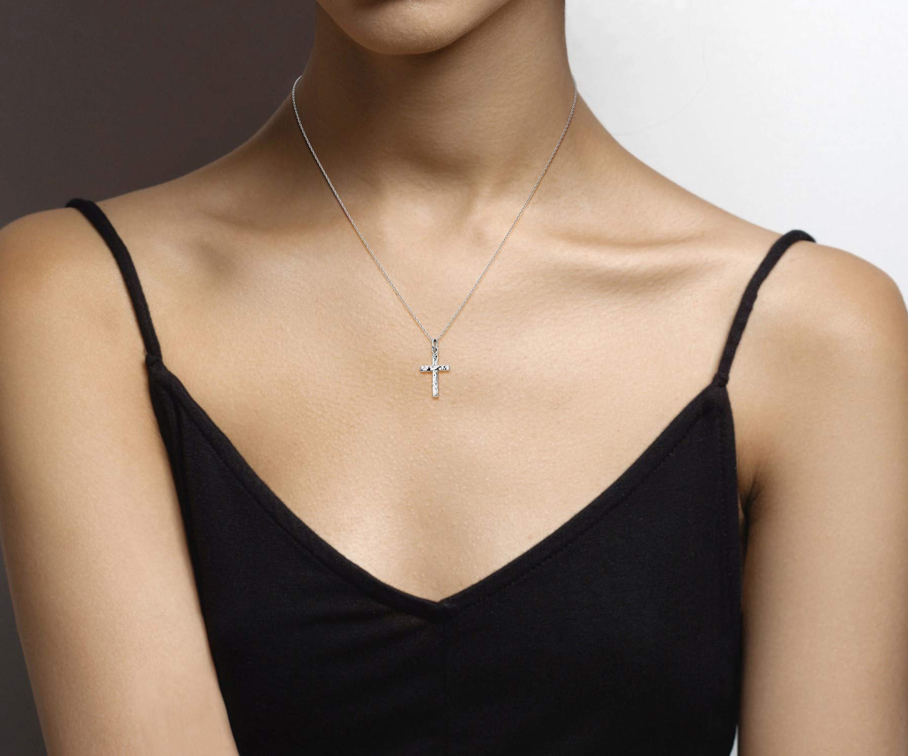 Miabella 925 Sterling Silver or 18Kt Yellow Gold Over Silver Italian Hammered Cross Pendant Chain Necklace 18 Inch Made in Italy