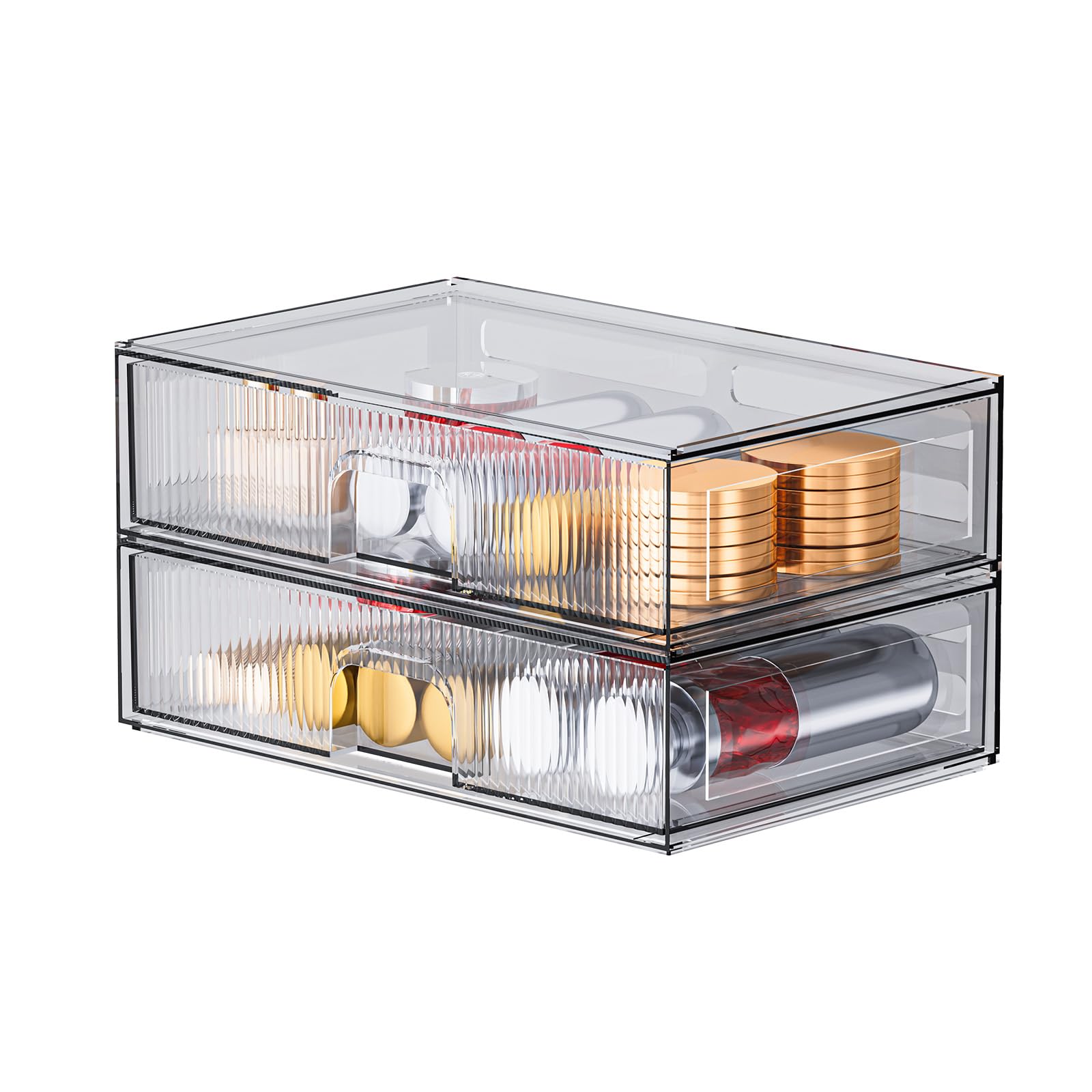 Zhiai Stackable Storage Drawer, 2 Piece Acrylic Organiser For Cosmetics And Beauty Products, Suitable For Dressers, Bathrooms, C