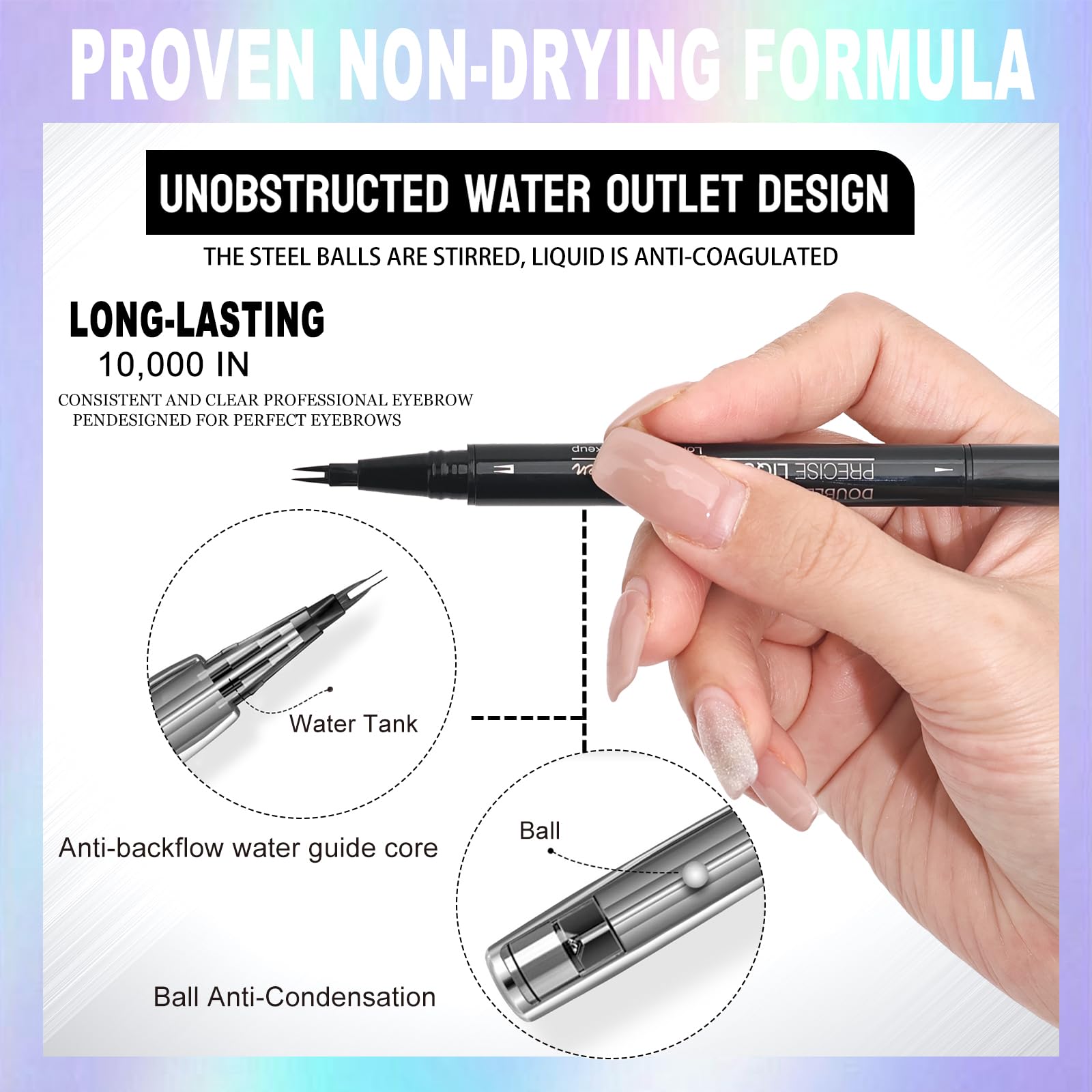 Eyebrow Pen - Eyebrow Pencil, Brow Pencil 2-In-1 Dual-Ended Microblading Eyebrow Pen With Micro-Fork-Tip And Precise Brush-Tip C