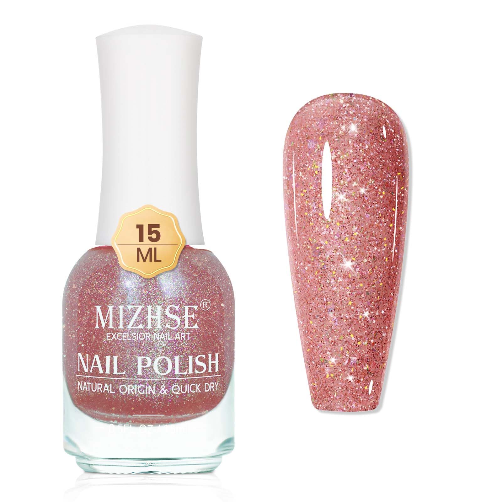 Mizhse Quick Dry Nail Polish, Shimmery Light Brown Nail Polish Air Dry Fast, 15 Ml Fall Color Regular Sparkle Shiny Water-Based