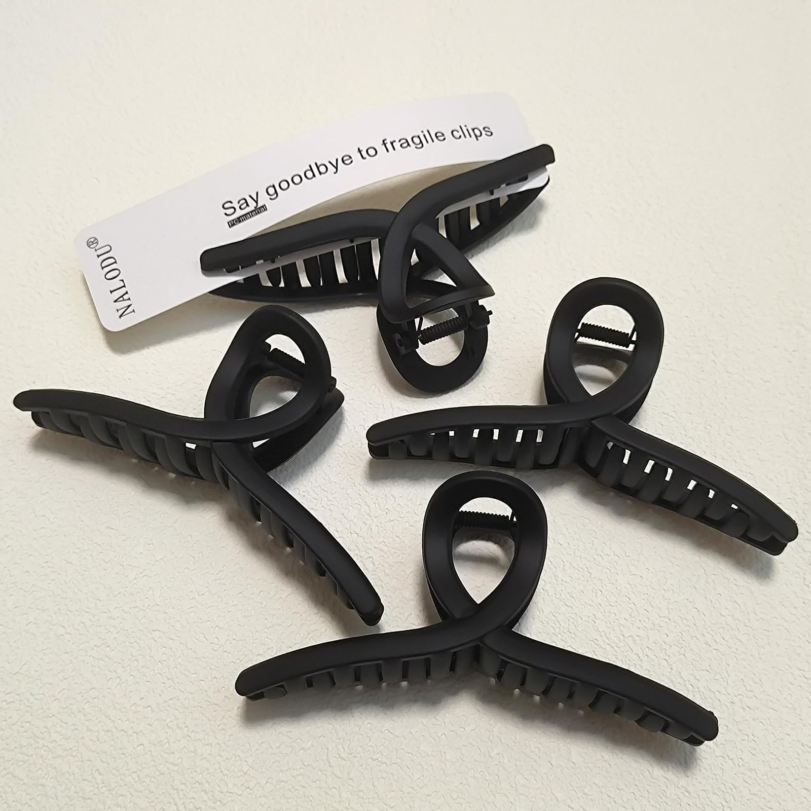 Nalodu 5 Inch Hair Claw Clips Extra Large No Slip Big Matte Jaw Butterfly Clip for Long Curly Thick Hair Women, 4 Pack Black