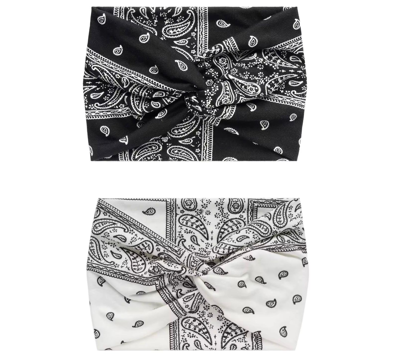 Future Tabs Black & White Large Size Paisley Print Knot Headband for Men & Women  Criss Cross Wide Stretch Head Wrap | Soft & C