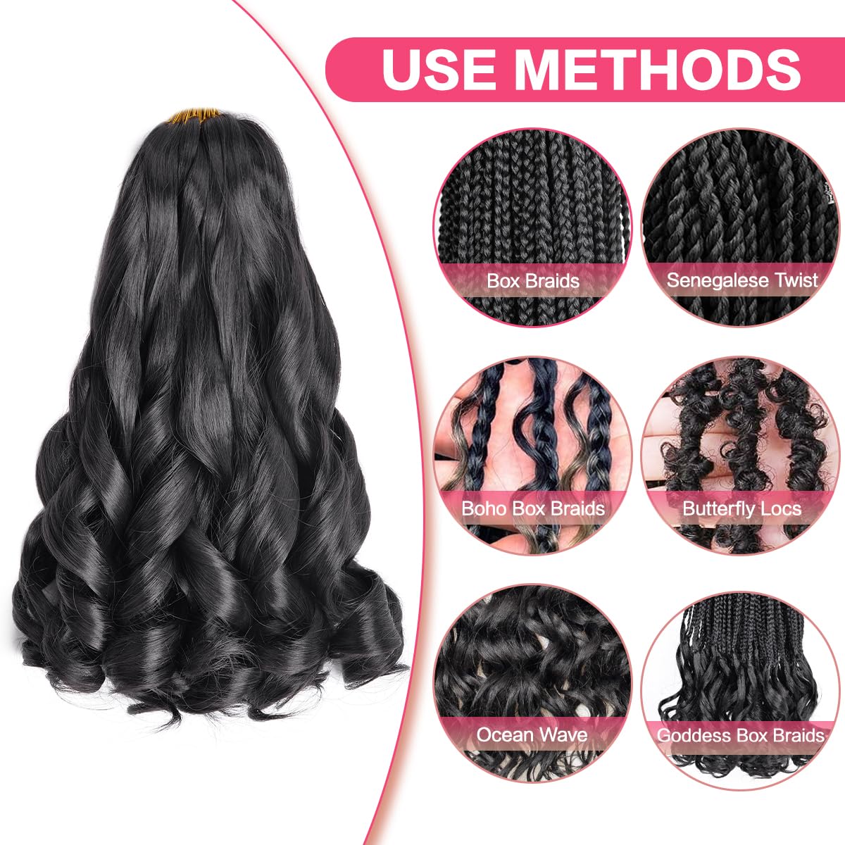 French Curl Braiding Hair 12 Inch 8 Packs Natural Black Curly Braiding Hair Pre Stretched 50G/Pack Loose Wavy Braiding Hair Synt