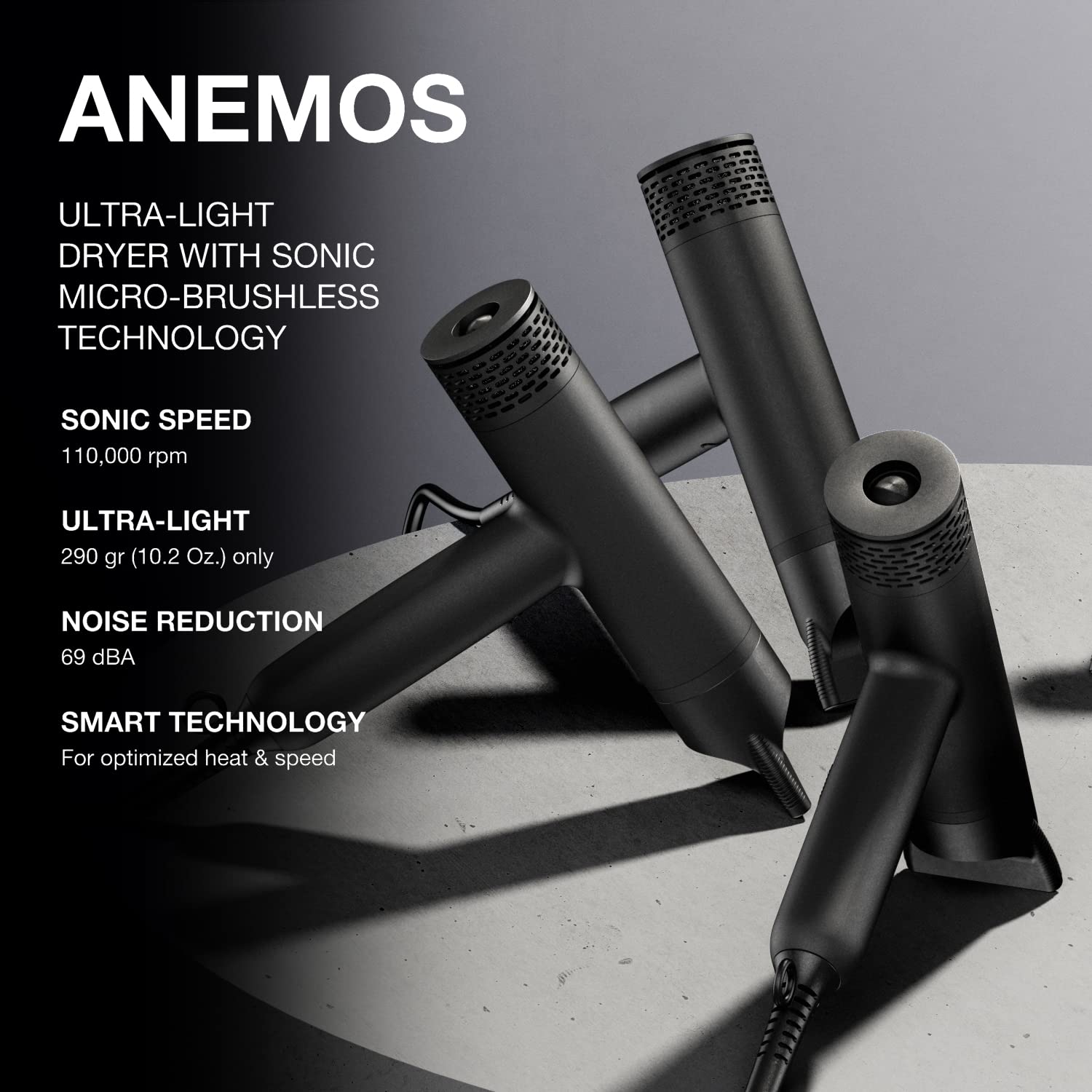 Elchim - Anemos Hair Dryer - Ultra-Light, Quiet, Professional Micro-Brushless Digital Motor For All Hair Types 1875 Watts