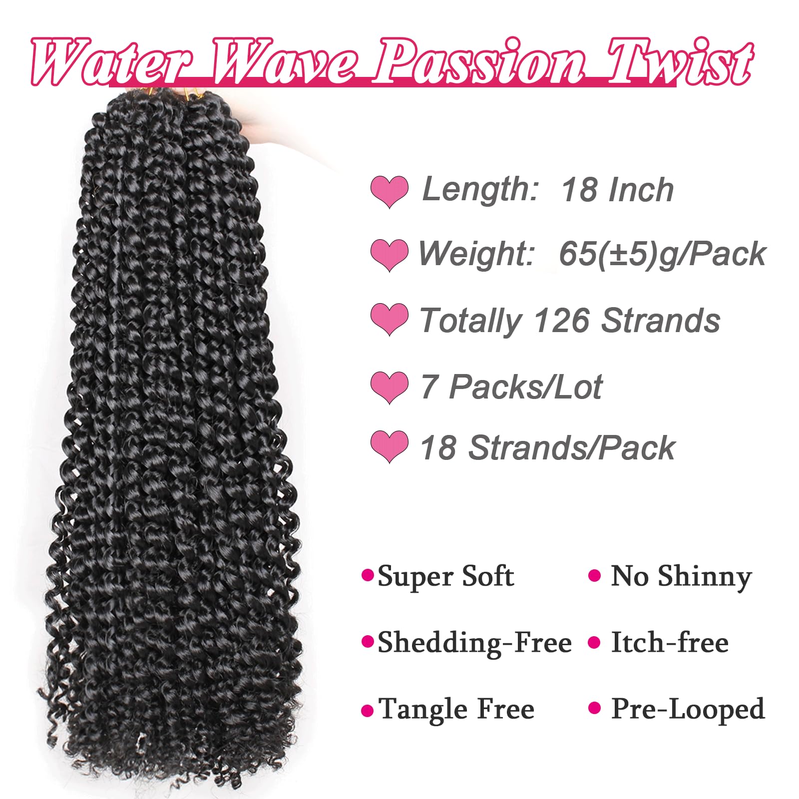 Leeven 18 Inch Passion Twist Crochet Hair 126 Strands Natural Black Water Wave Crochet Hair For Butterfly Locs Passion Twist Hai