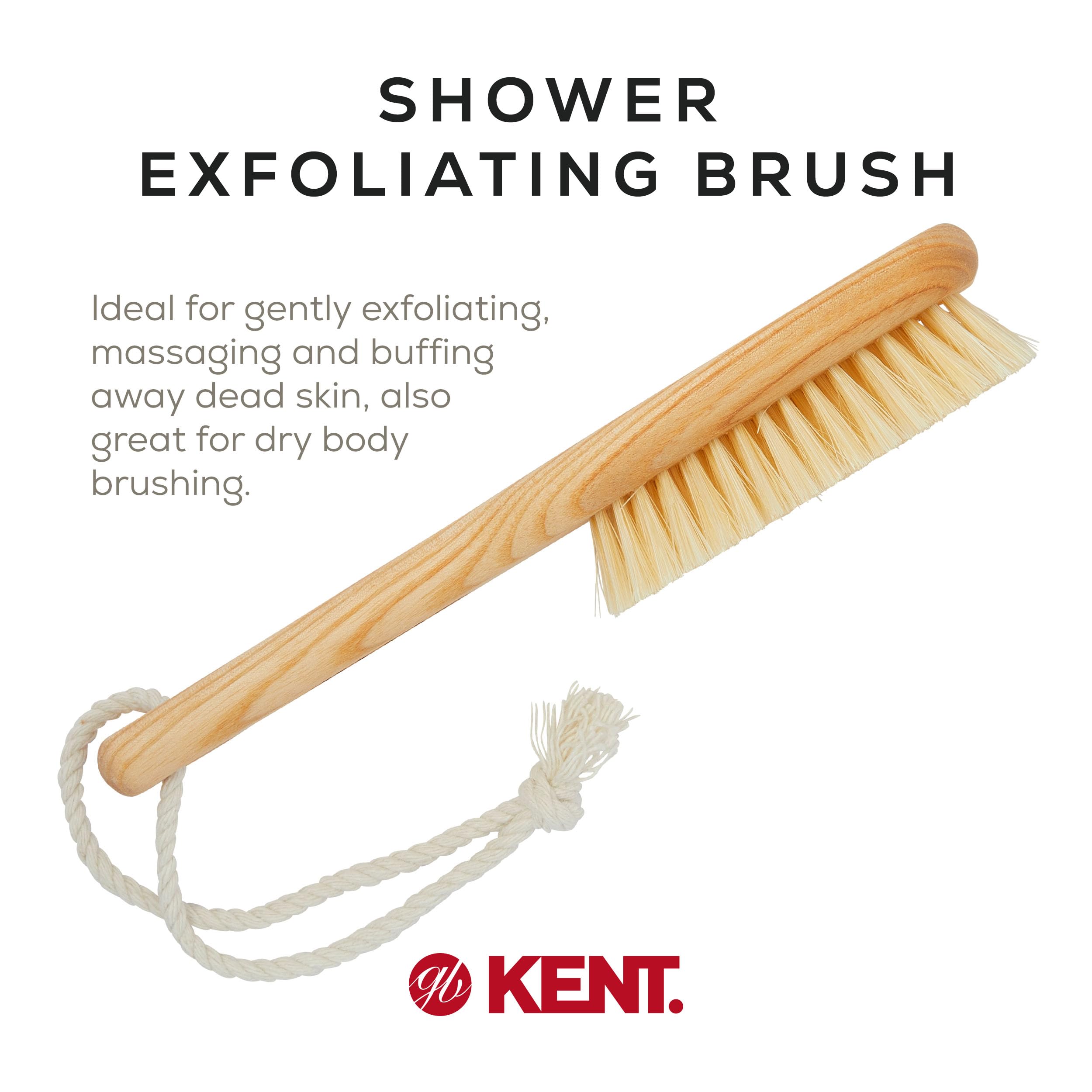Kent Fd6 9'' Beechwood Wood Short Handle Shower Bath Body Brush. For Skin Exfoliate & Massage. 100% White Boar Bristles. Best Bo