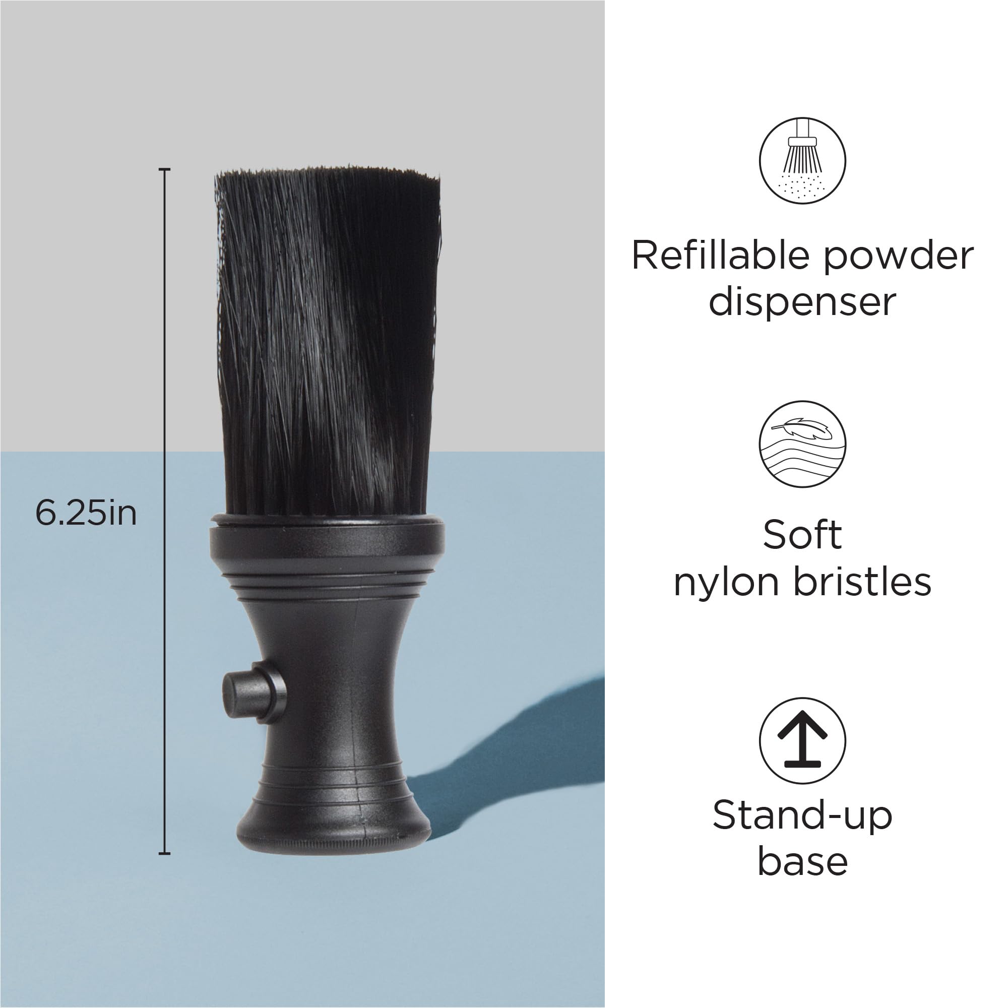 Diane Neck Duster with Powder Dispenser Barber and Salon Brush to Remove Loose Hair from Neckline and Ears, Soft Nylon Bristles,