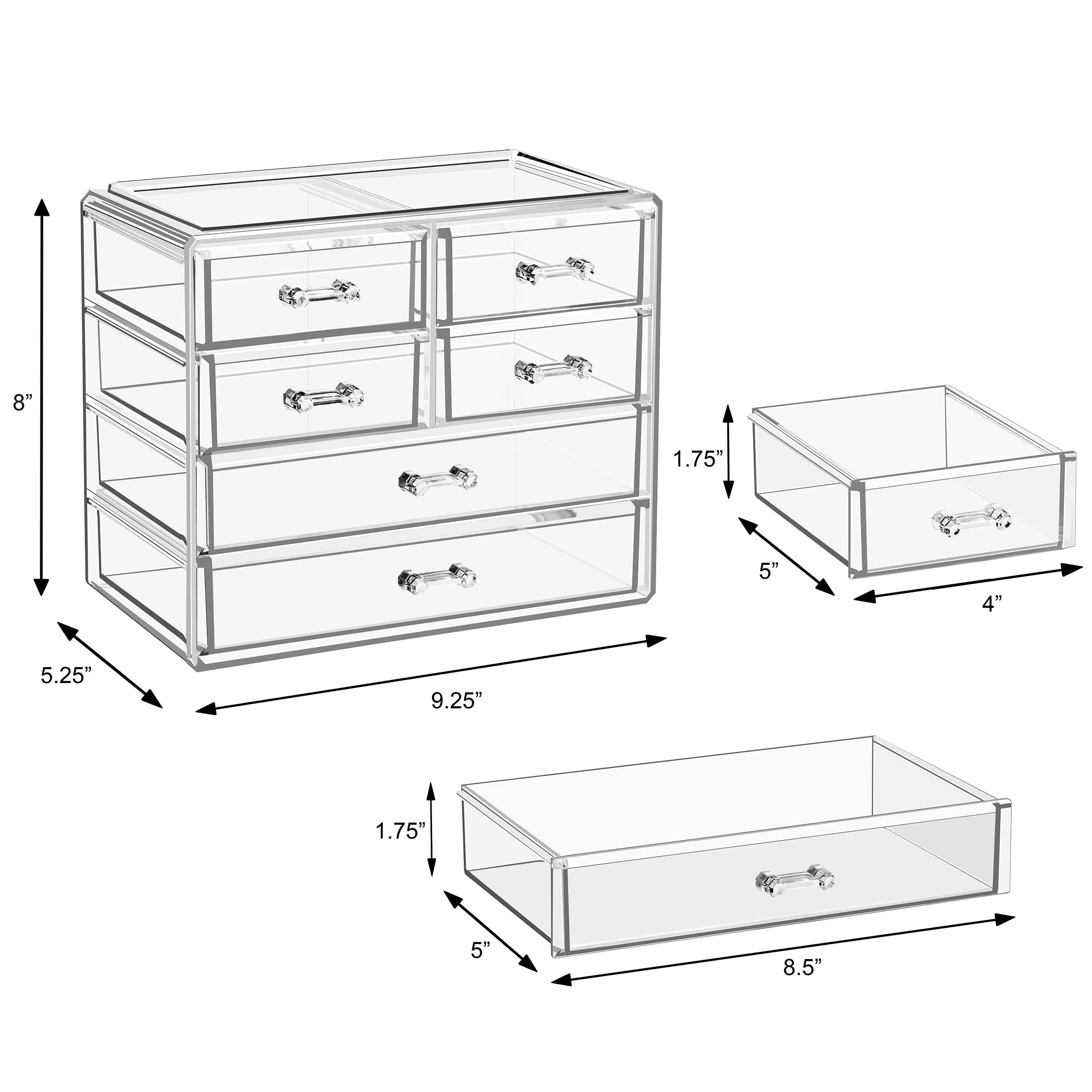 Sorbus Clear Makeup Organizer Display - Stylish Organization And Storage Case For Cosmetics, Jewelry & Hair Accessories - Space