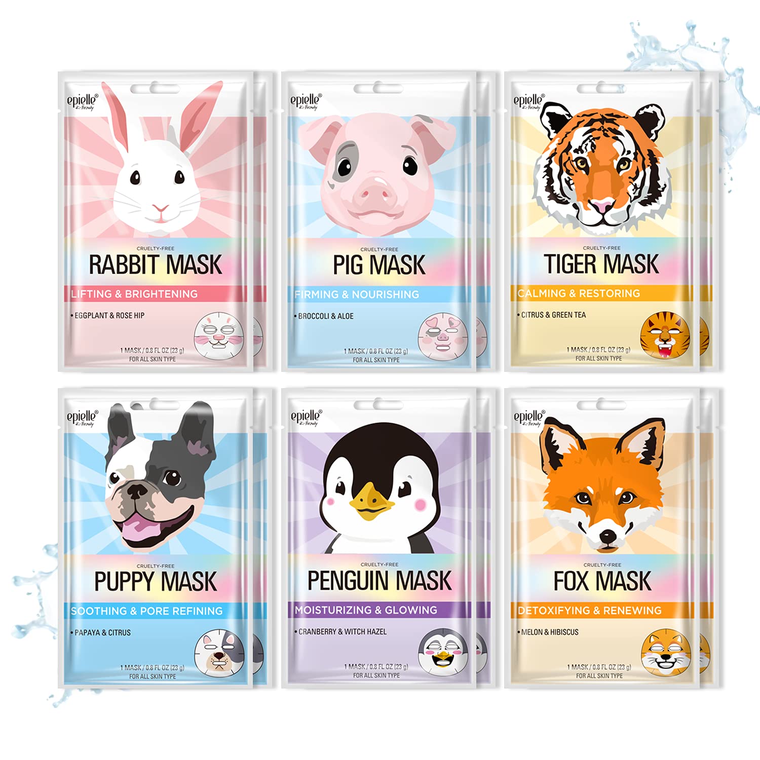Epielle Character Sheet Masks Animal Spa Mask Korean Beauty Mask -For All Skin Types, (Pack Of 12) Birthday Party Gift For Her K