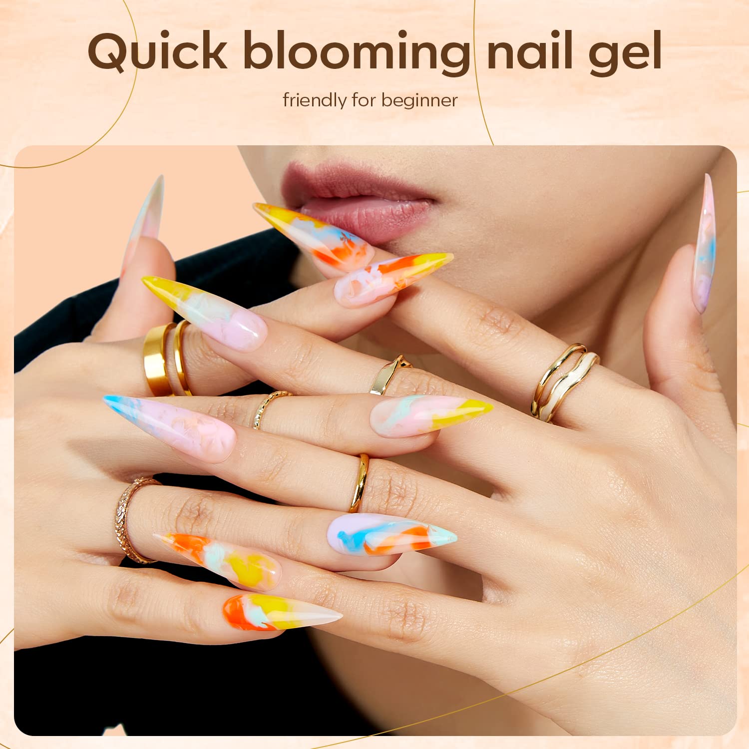 Modelones Blooming Gel Nail Polish, 15 Ml Clear Marble Nail Design Kit, Nail Art Accessories Stuff For Spreading Effects, Floral