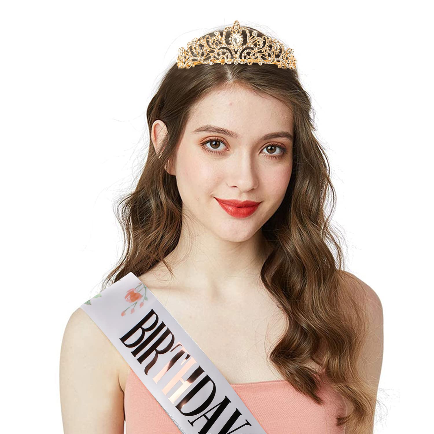 'Birthday Queen'' Sash & Crystal Tiara Kit Cocide Birthday Gold Tiara And Crowns For Women Sash For Girls Pink Birthday Decorat