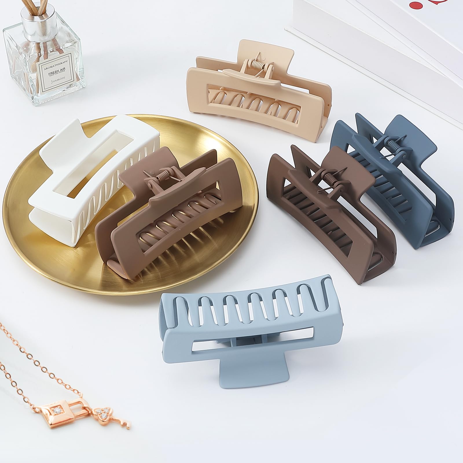 Sisiaipu 4 Inch Big Hair Claw Clips 6 Pcs Large Claw Clips for Thick Hair Square Hair Clips for Women Rectangle Hair Clips Banan