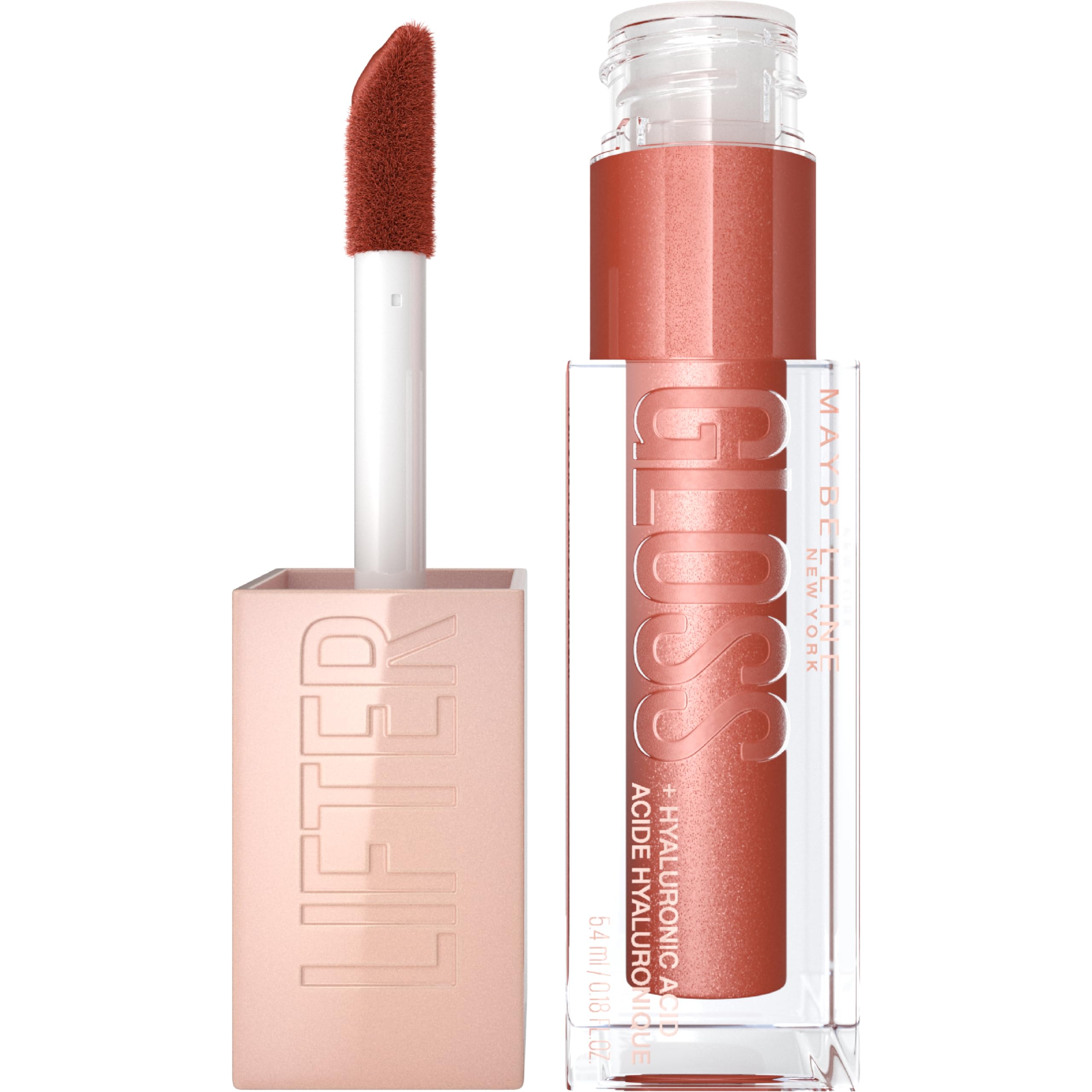 Maybelline Lifter Gloss, Hydrating Lip Gloss With Hyaluronic Acid, High Shine For Plumper Looking Lips, Topaz, Terracotta Neutra