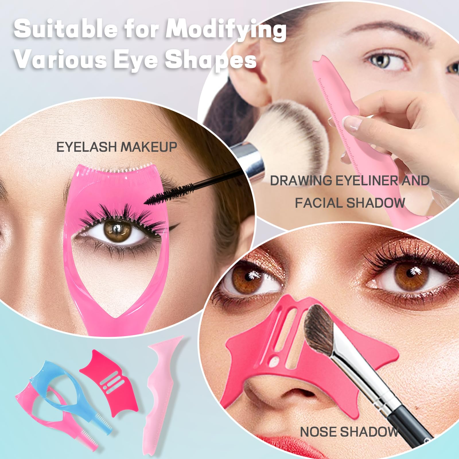 Dageda 4Pcs Eyeliner Tool Set, Silicone Eyeliner Stencils Nose Shadow Plastic Mascara Shield, Waterproof Makeup Tool For Eyeline