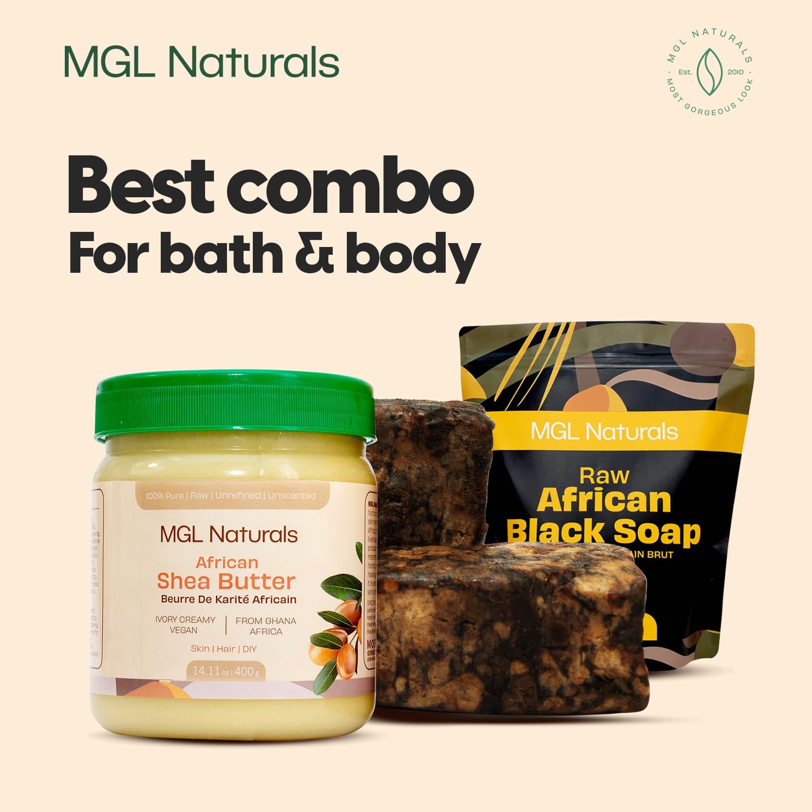 MGL Naturals Raw African Black Soap 5 lb bulk handmade from Ghana, Africa | Vegan & Organic | Face and body deep cleanse wash. H
