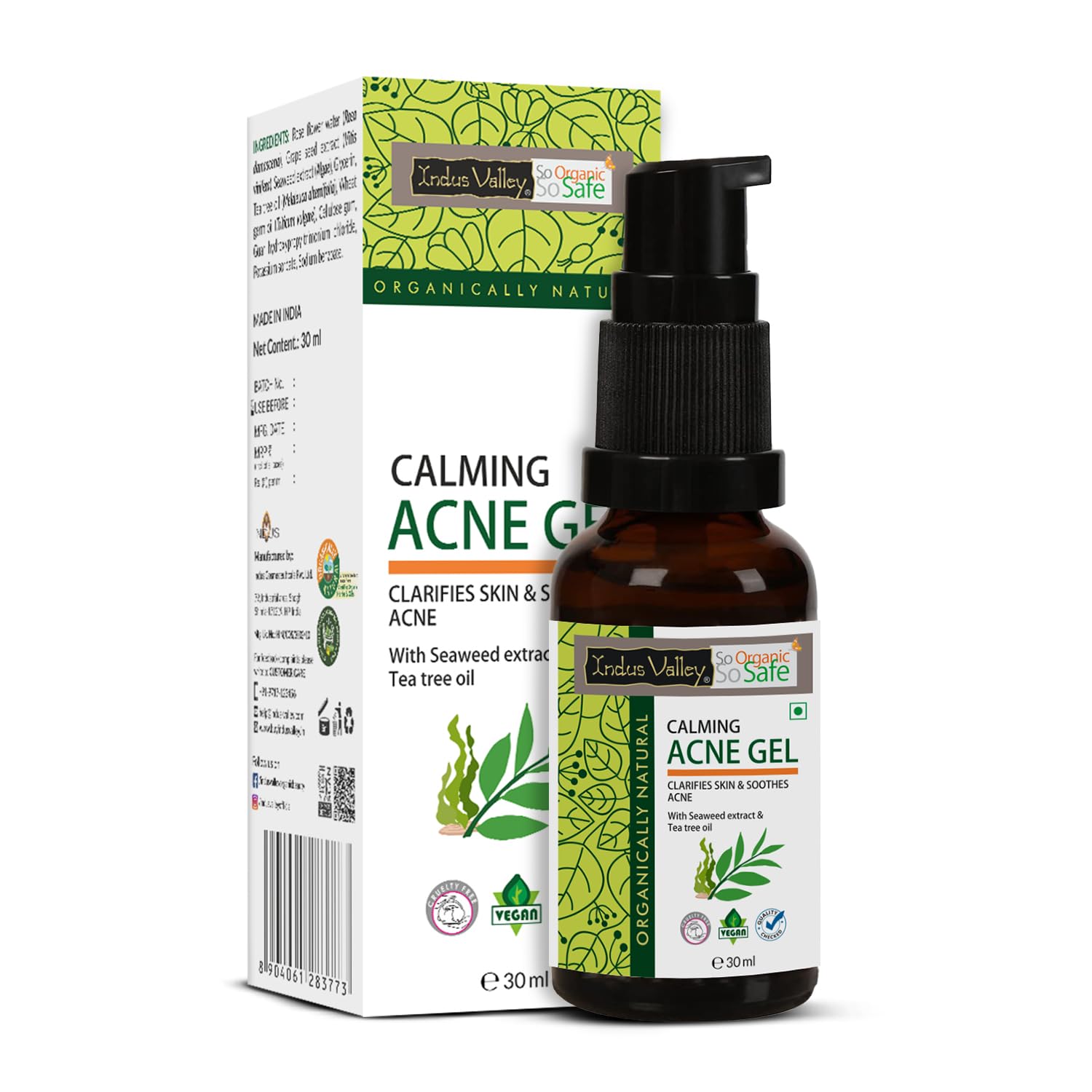 Indus Valley Calming Acne Gel With Seaweed Extract & Tea Tree Oil For Pimples, Soothes, Clarifies, And Refreshes Skin Naturally 