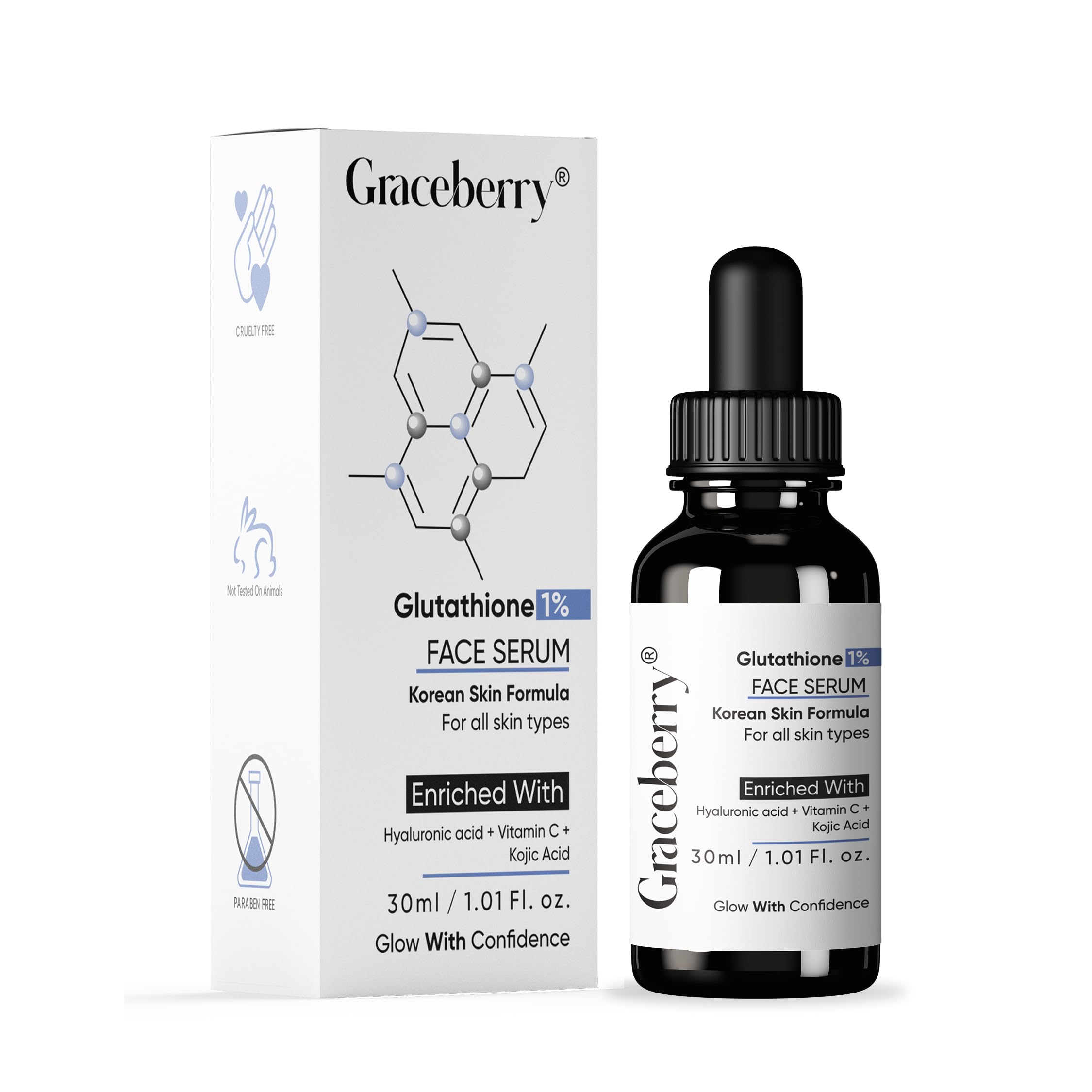 Graceberry Brightening Face Serum With Glutathione, Vitamin C & Hyaluronic Acid | Helps Reduce Dullness & Dark Spots | Hydrating