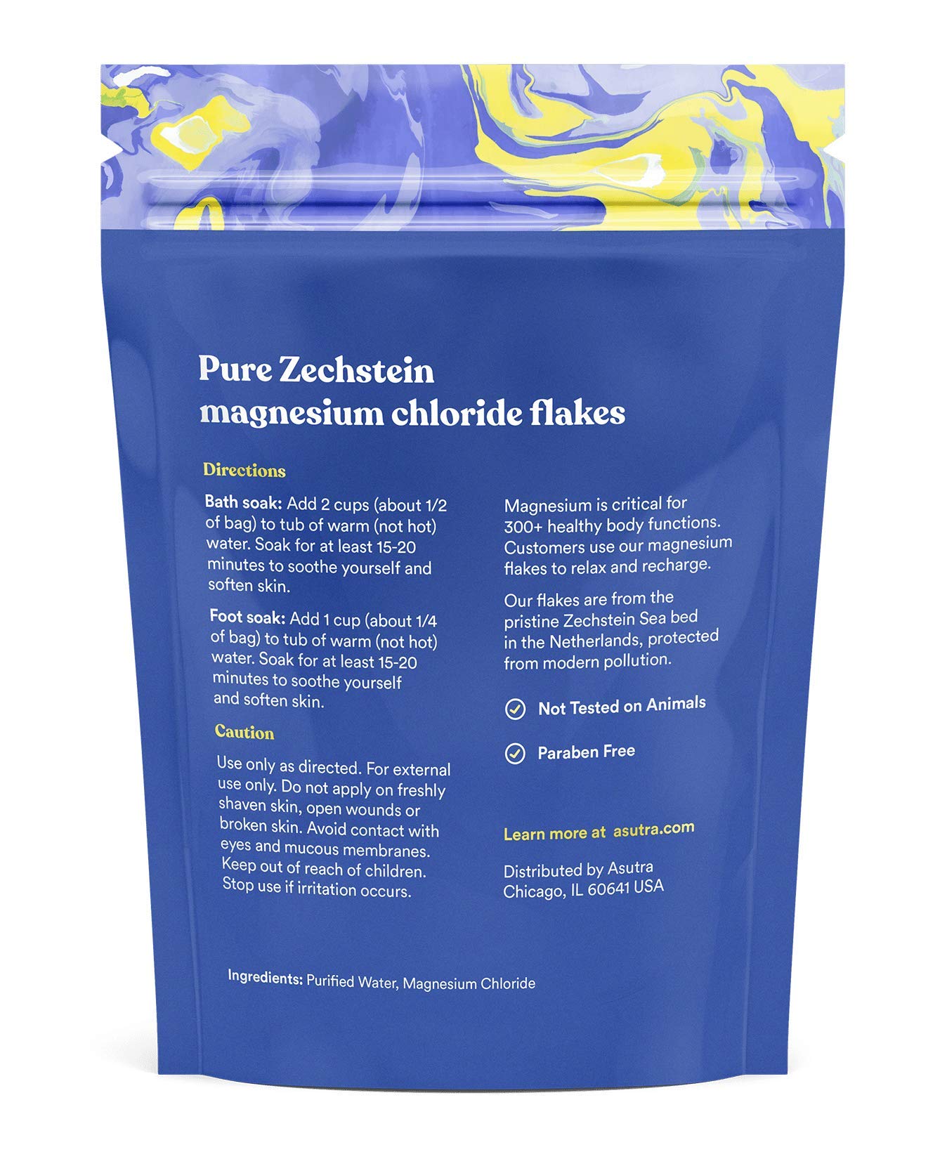Asutra Magnesium Chloride Bath Flakes, 2 Lbs - For Relaxing Foot & Body Soaks, Epsom Salt Alternative, Rapid Absorption