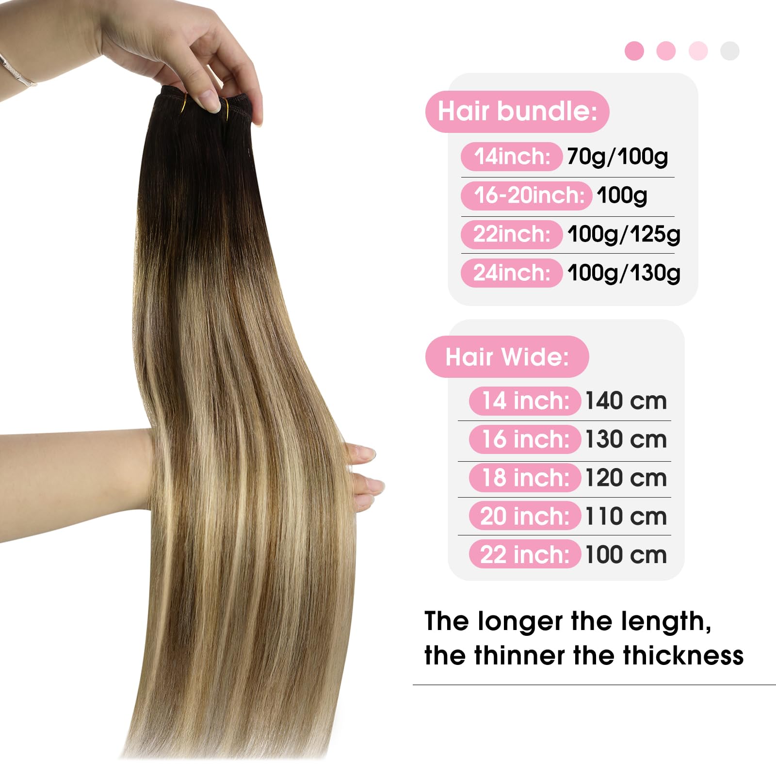 YoungSee Weft Hair Extensions Human Hair Brown Balayage Human Hair Extensions Sew in Darkest Brown to Brown with Blonde Balayage
