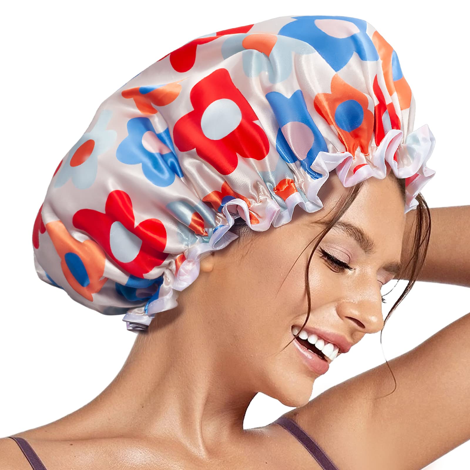 Aquior Large Shower Cap, Shower Cap For Women Reusable Waterproof, Bath Hair Cap For All Hair Lengths,For Ladies, Men And Kids (
