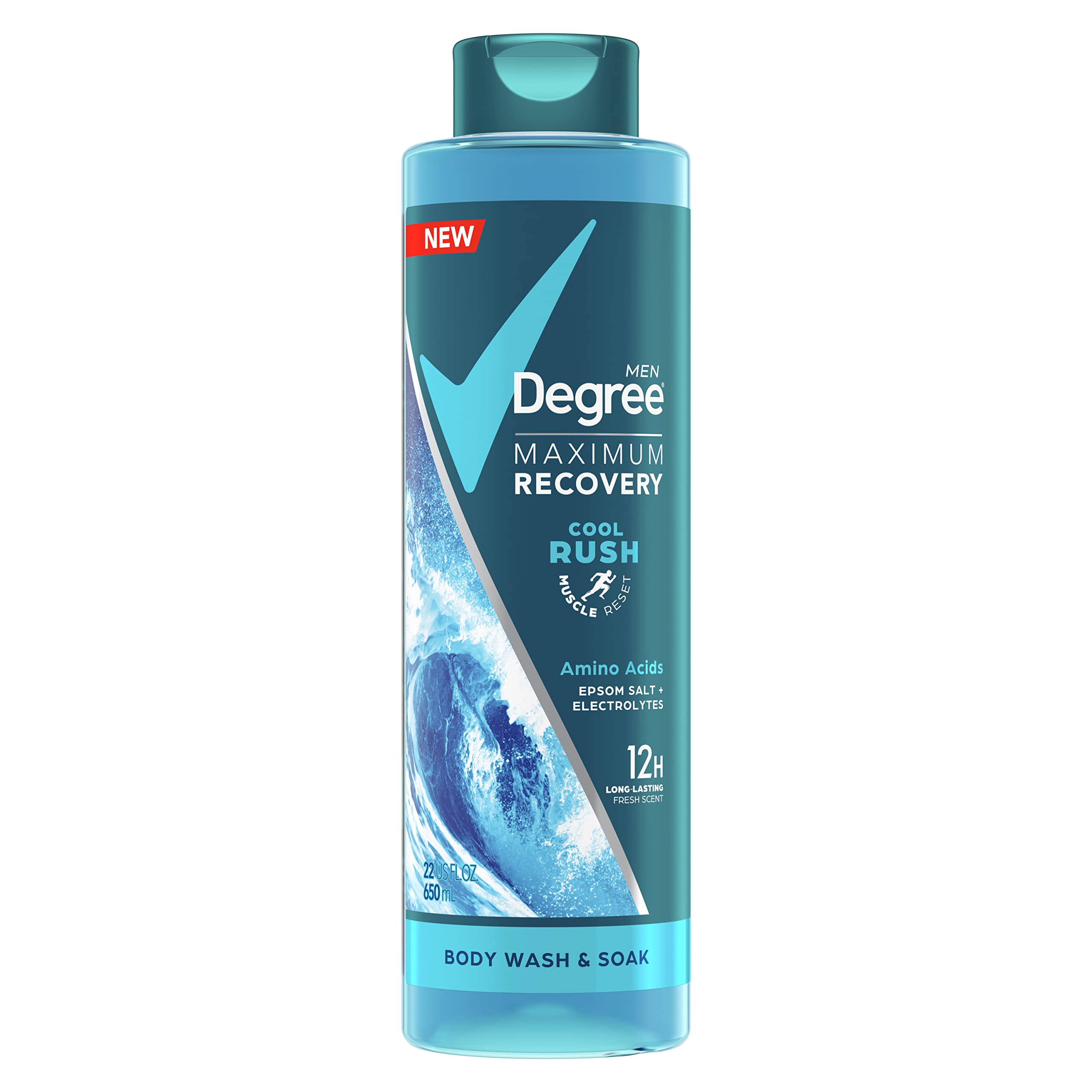 Degree Men Maximum Recovery Body Wash & Soak For Post-Workout Recovery Skincare Routine Cool Rush + Epsom Salt + Electrolytes Ba