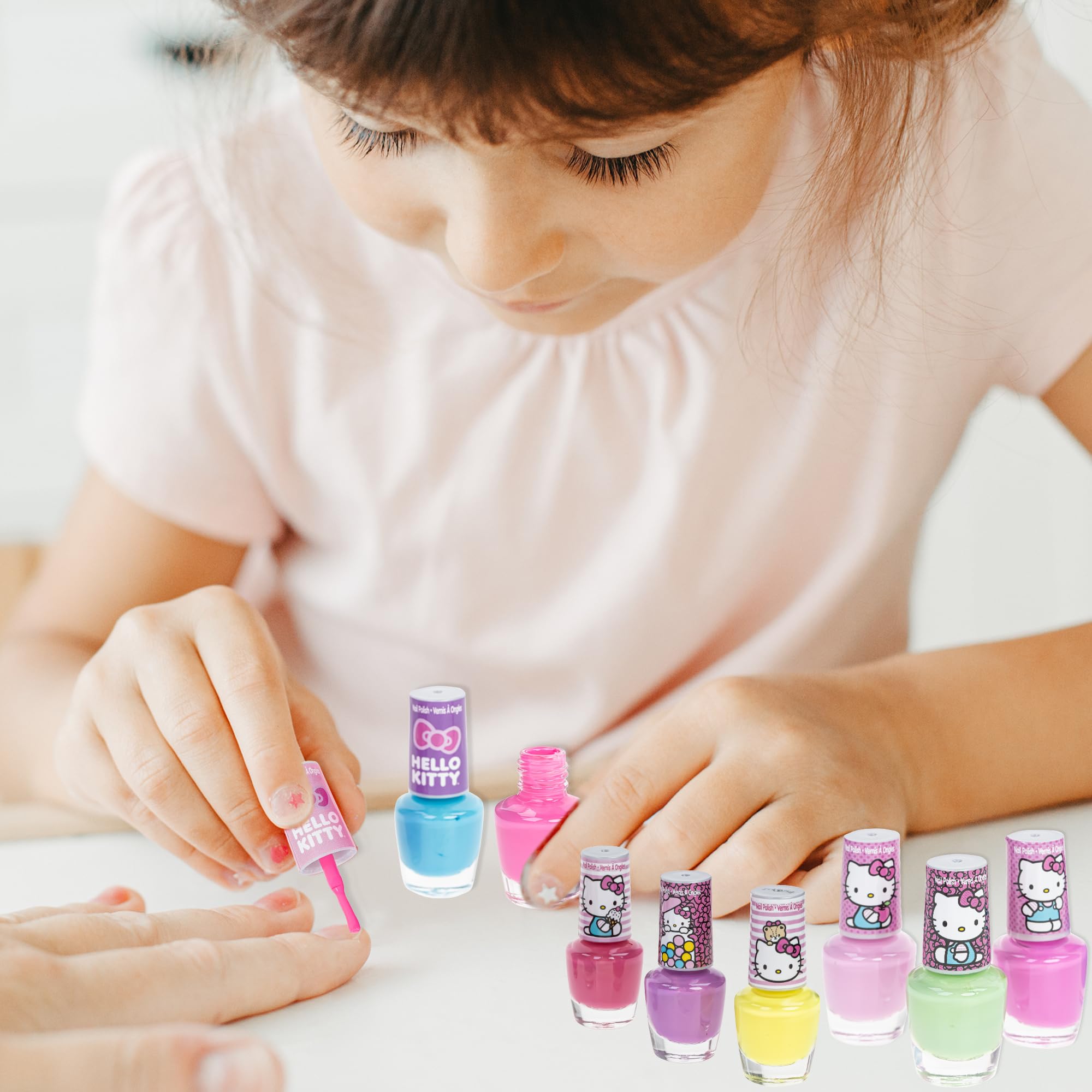Townley Girl Hello Kitty 8 Pack Nail Polish,Water-Based, Non-Toxic, Peel-Off Set Girls Kids Ages 3+, Perfect For Parties, Sleepo